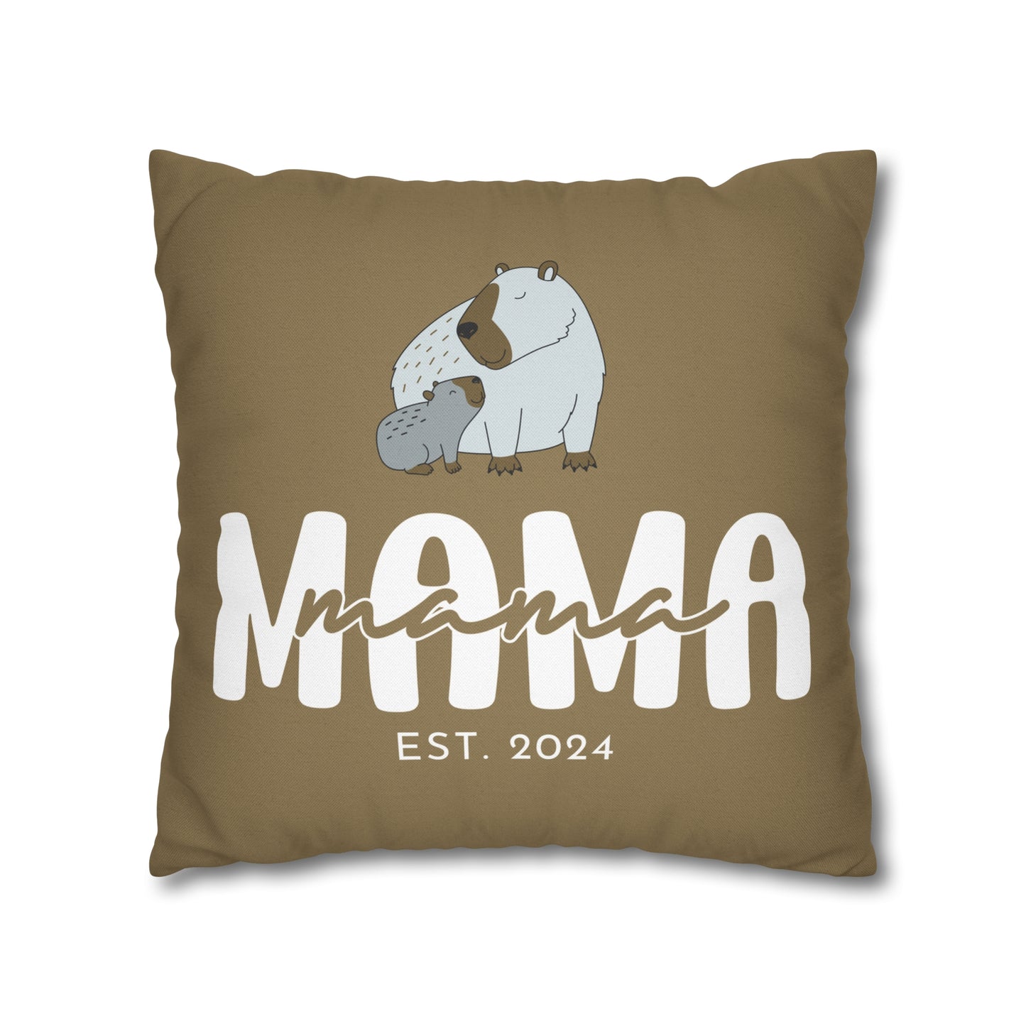 Personalized Mama Capybara Pillowcase Khaki, Gift For Mom - HolidayShoppingFinds