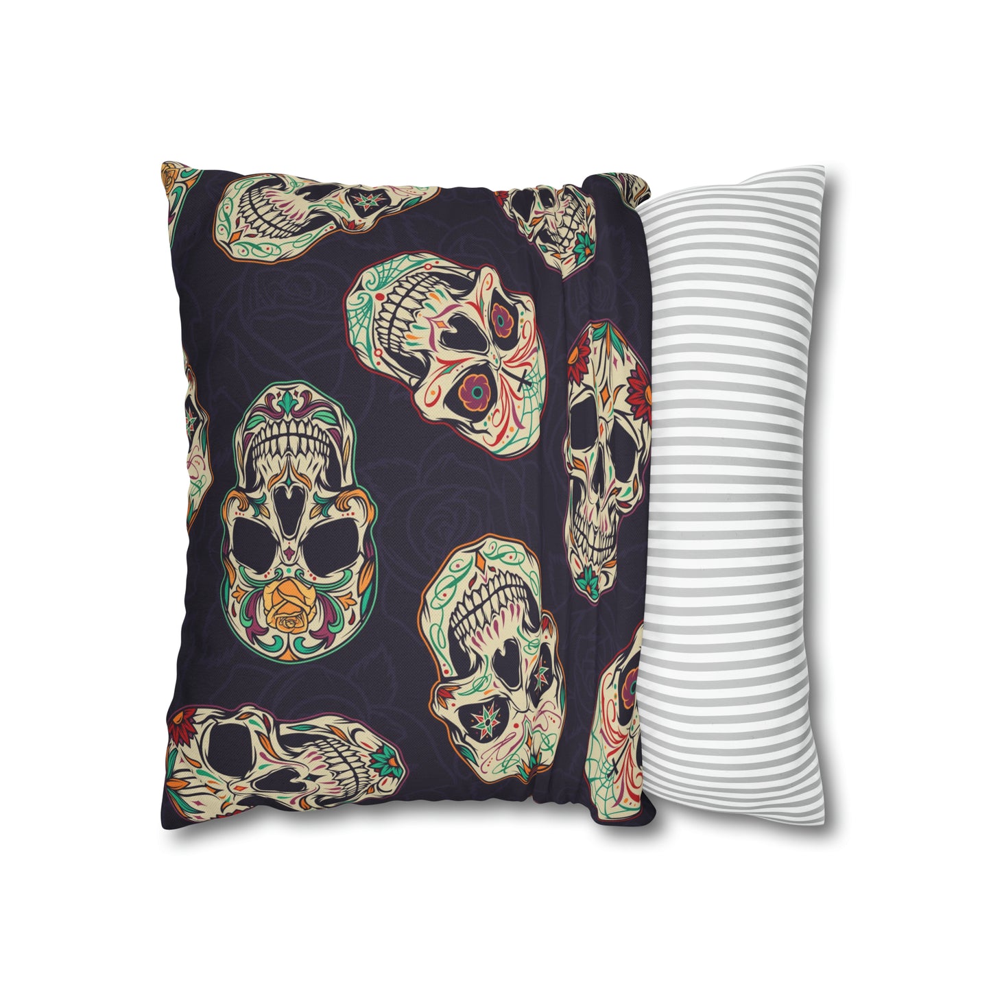 Sugar Skull Pillowcase, Day of the Dead Dia De Los Muertos Purple Pillow, Square 2-Sided Accent Pillow Cover - HolidayShoppingFinds
