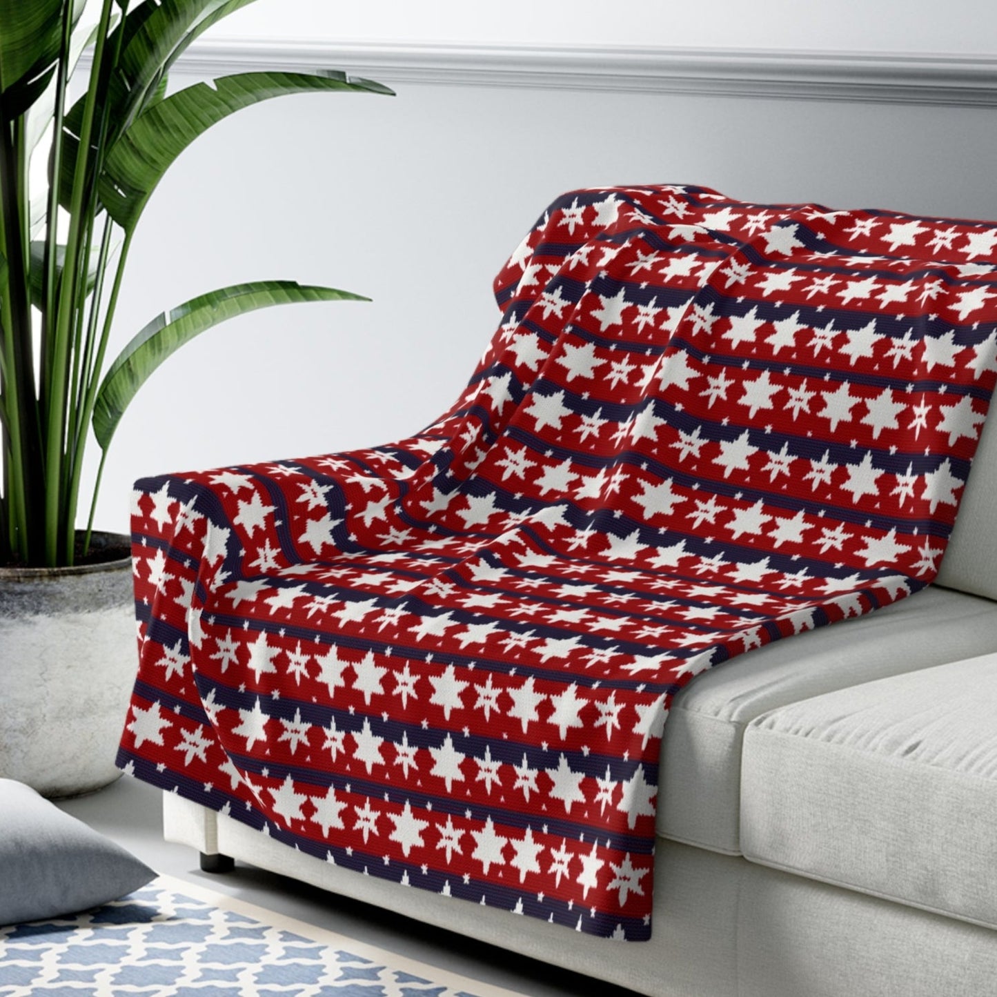 Patriotic Sherpa Blanket American Flag Blanket USA Red White & Blue Blanket Veterans 4th of July Memorial Day Home Decor 50" × 60" - HolidayShoppingFinds