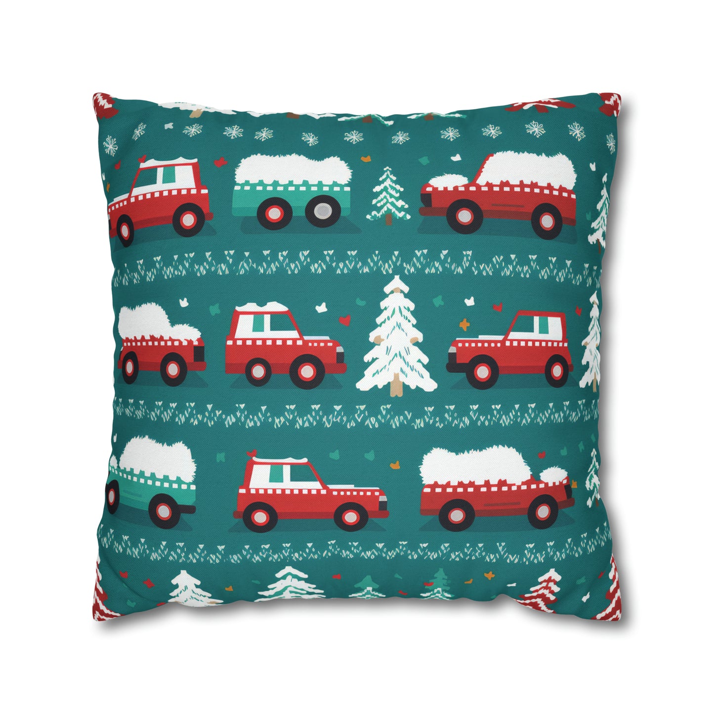 Winter Roadtrip Pillowcase, Snowy Car Teal Pillow Case Cover Vehicle-Themed Cushion Throw - HolidayShoppingFinds