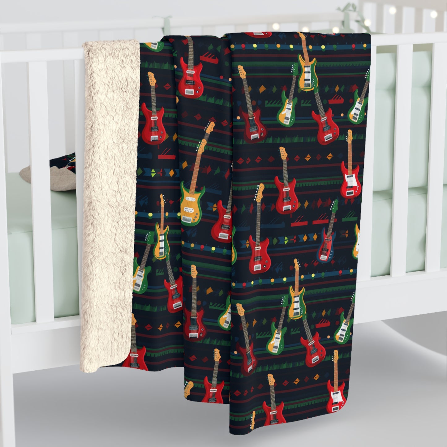 Rockstar Electric Guitar Sherpa Blanket, Guitarist Gift, Music Lover Throw Blanket - HolidayShoppingFinds