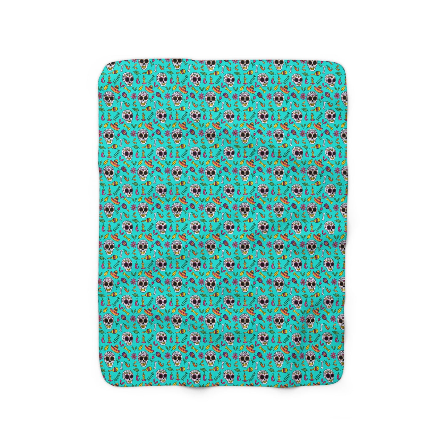 Sugar Skull Sherpa Blanket, Day of the Dead Turquoise Fleece Blanket - HolidayShoppingFinds