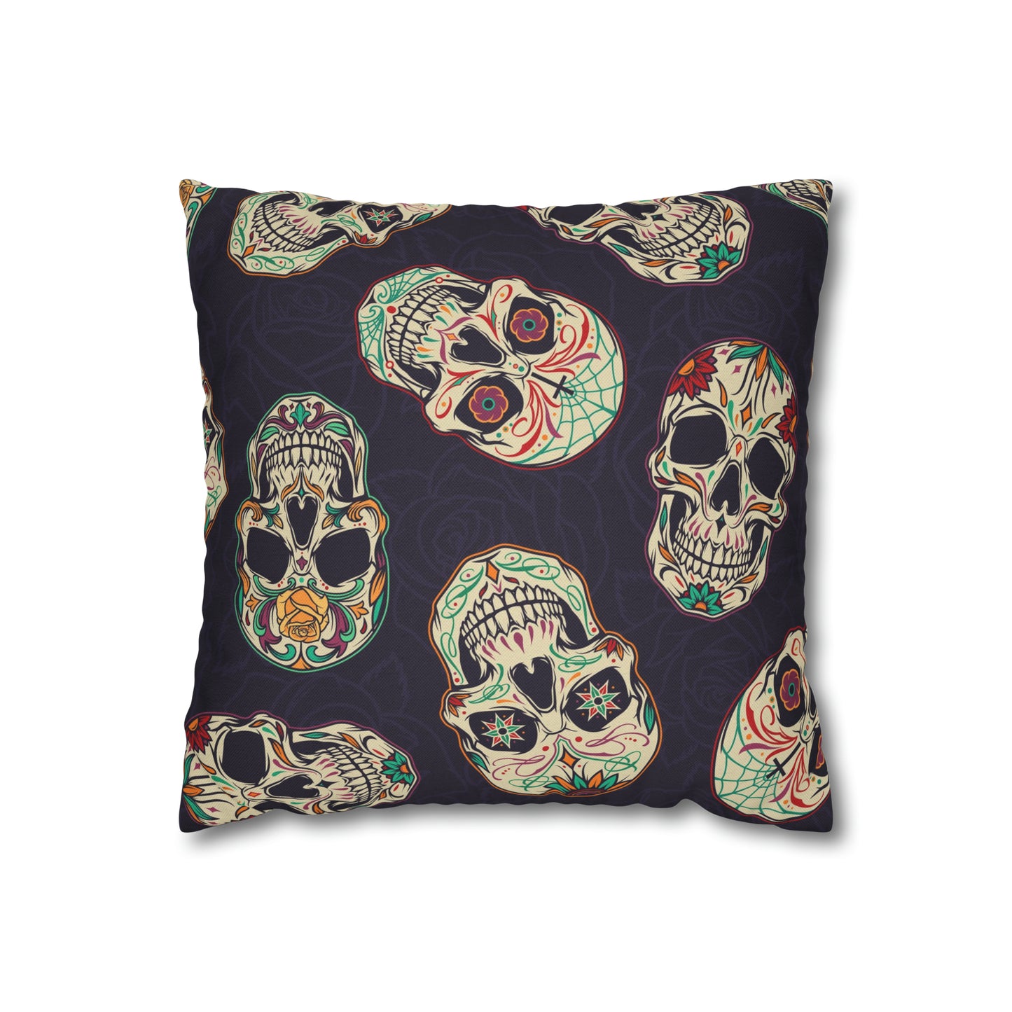 Sugar Skull Pillowcase, Day of the Dead Dia De Los Muertos Purple Pillow, Square 2-Sided Accent Pillow Cover - HolidayShoppingFinds
