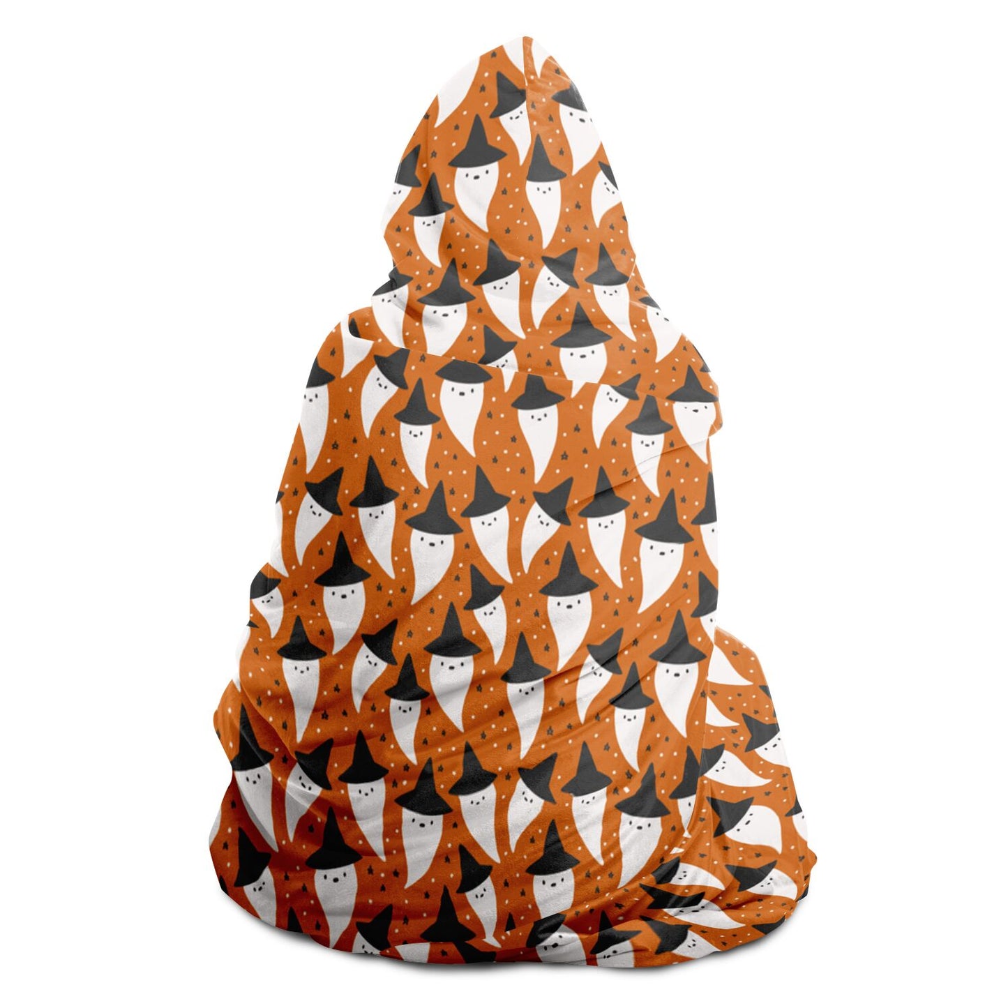 Halloween Spooky Ghosts Pattern Orange Hooded Blanket - HolidayShoppingFinds