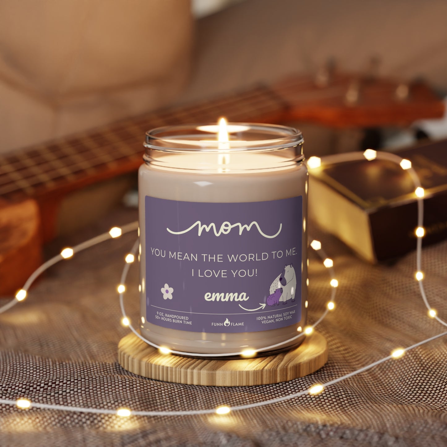 Personalized Mom Capybara Candle, Mother's Day Gift, Birthday, Purple, 100% Vegan Soy Wax Scented Candle, Eco-Friendly - HolidayShoppingFinds