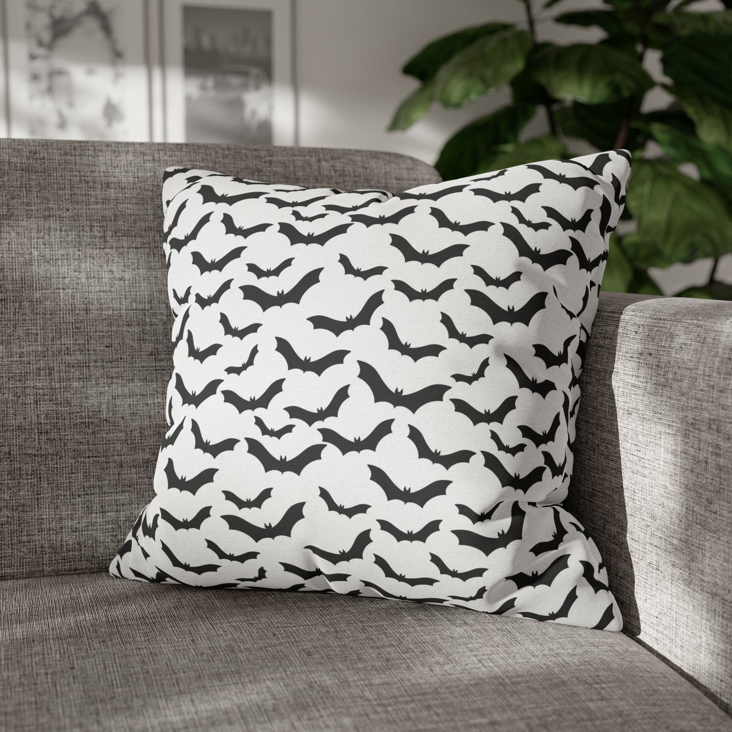 Spooky Bats Pillowcase, Halloween Black Bats White Pillow Cover, 2-Sided Square Minimalistic Decorative Pillow - HolidayShoppingFinds