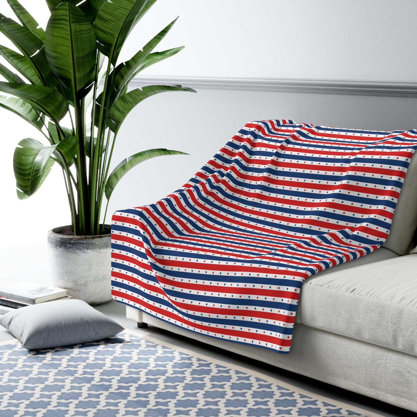 Patriotic Sherpa Blanket, Stars & Stripes American Flag Blanket, Veterans 4th of July Memorial Day Home Decor 60" × 80" - HolidayShoppingFinds
