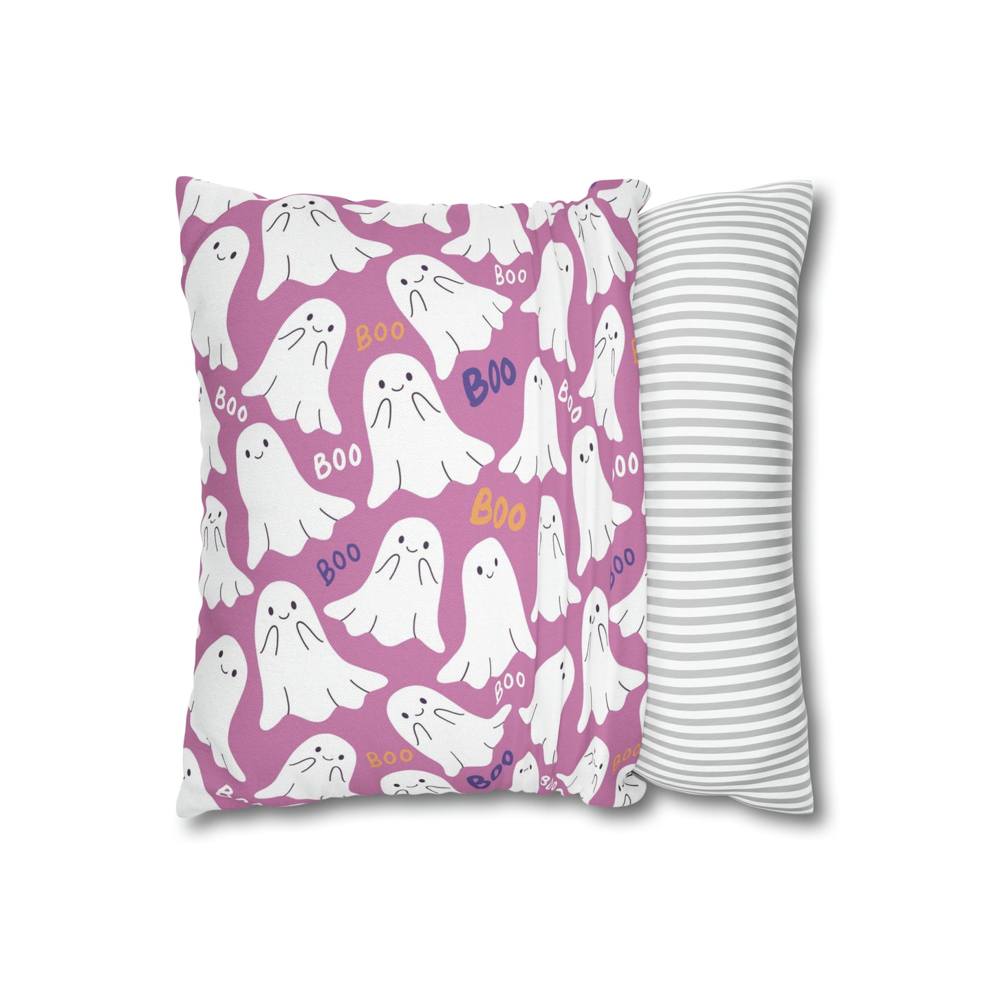 BOO Ghost Decorative Pillowcase Halloween Spooky Ghost Pillow Cover, Pink Square Pillow, 2-Sided Pillow Cover - HolidayShoppingFinds