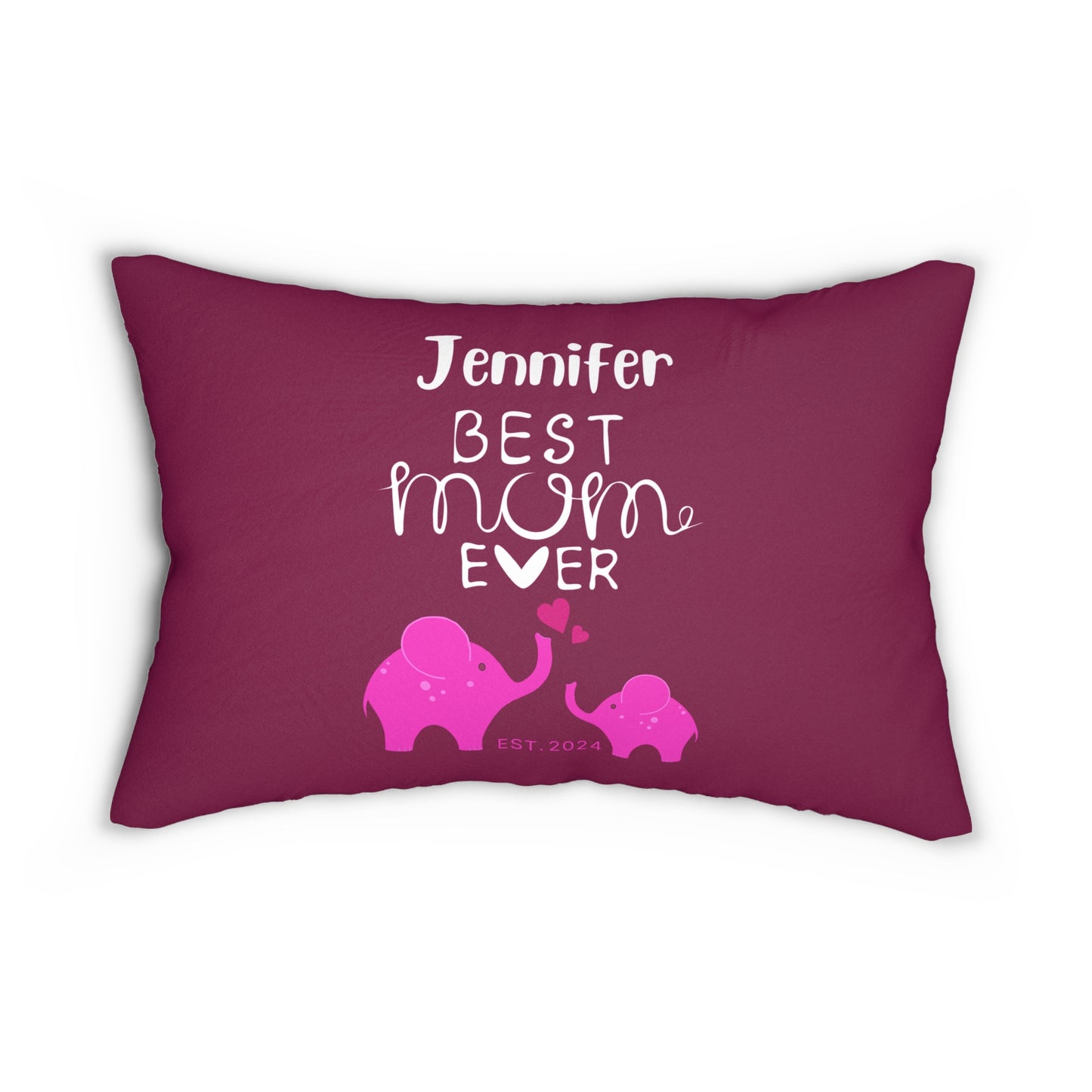 Personalized Best Mom Ever Lumbar Pillow Pink, Gift for Mom, Mom Baby Elephants - HolidayShoppingFinds