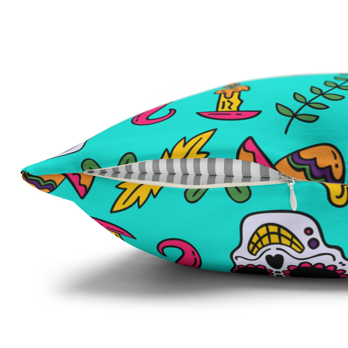 Sugar Skull Pillowcase, Day of the Dead Pillow Cover, Dia de Los Muertos Pillow, Halloween Pillow, Turquoise Decorative Square Pillow - HolidayShoppingFinds