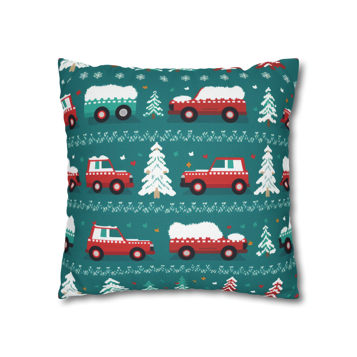 Winter Roadtrip Pillowcase, Snowy Car Teal Pillow Case Cover Vehicle-Themed Cushion Throw - HolidayShoppingFinds