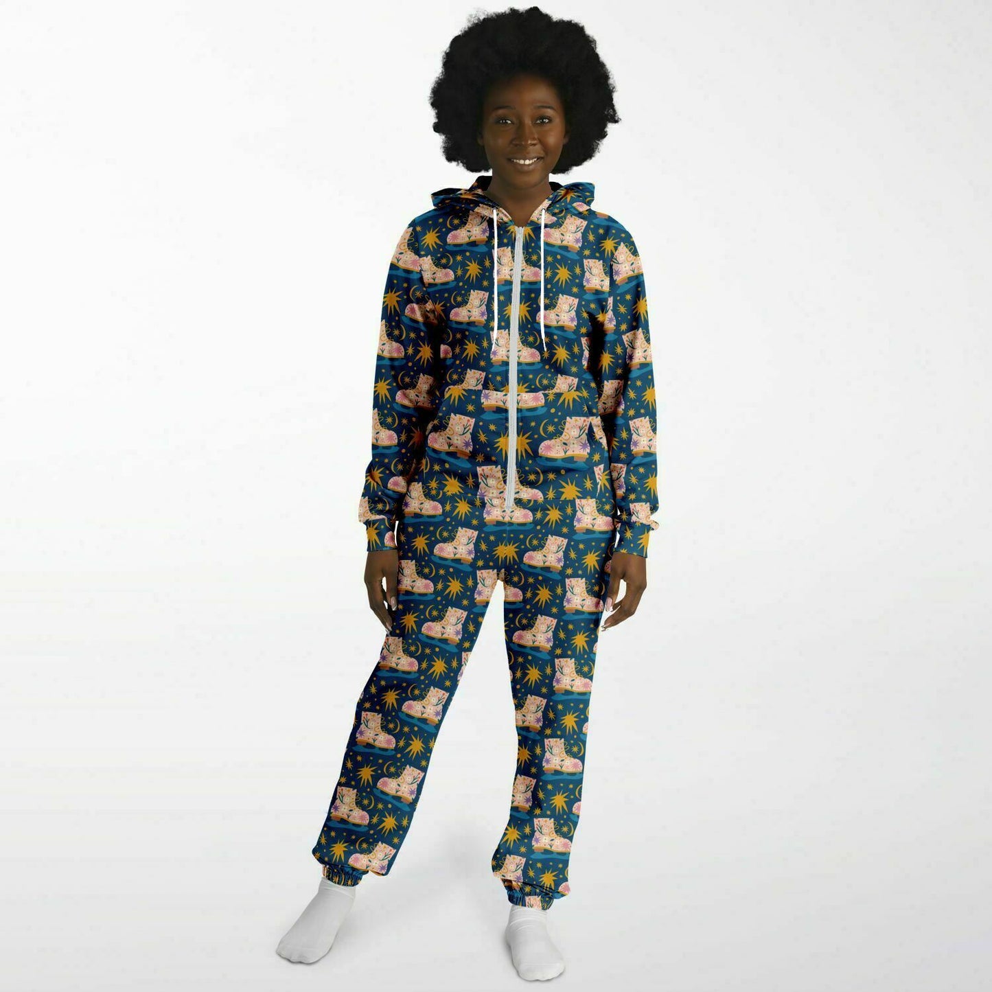 Pink Ice Skates & Yellow Stars Jumpsuit Adult Onesie Gender-Neutral Athletic - HolidayShoppingFinds