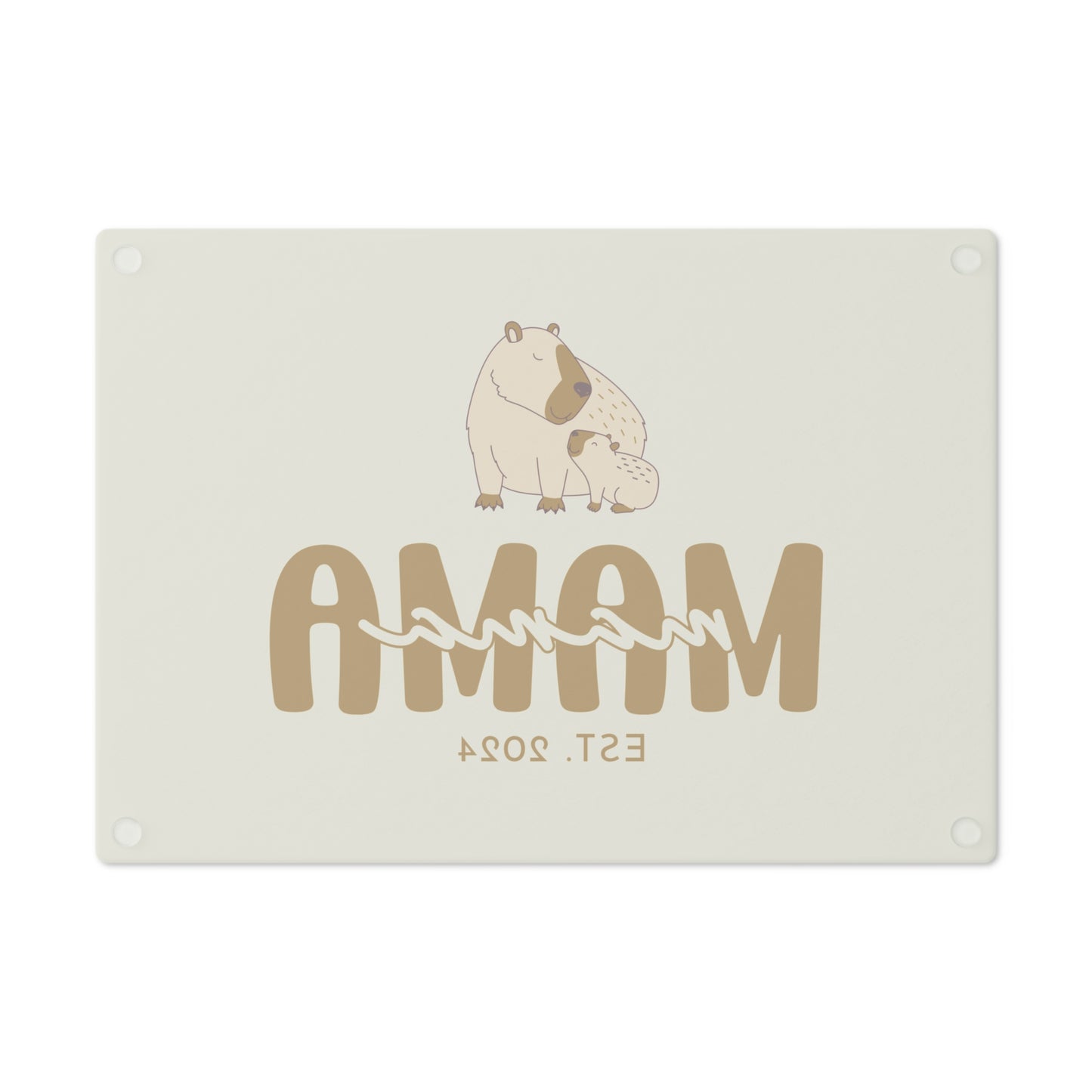 Personalized Mama Capybara Glass Cutting Board Beige, Gift For Moms - HolidayShoppingFinds