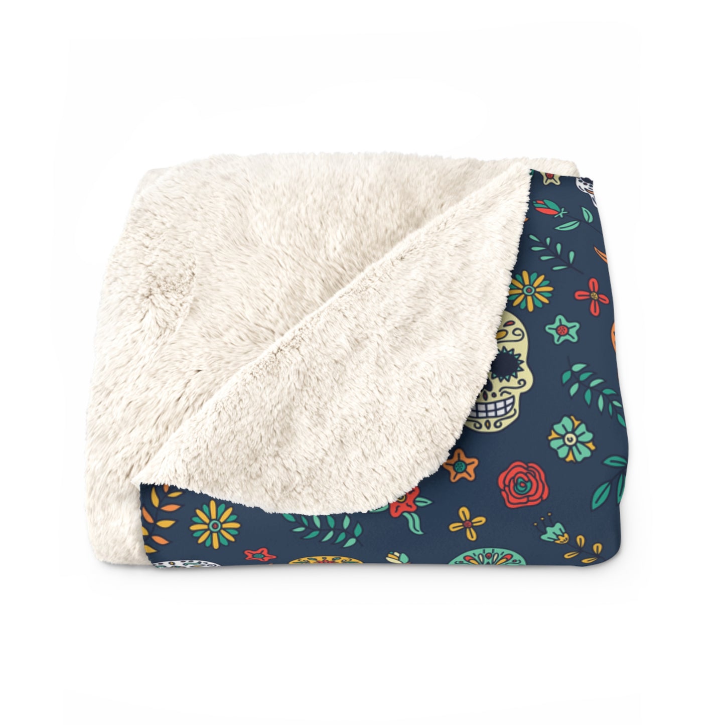 Sugar Skull Sherpa Blanket, Day of the Dead Halloween Blanket, Blue Throw Blanket, Cozy Sofa Blanket - HolidayShoppingFinds