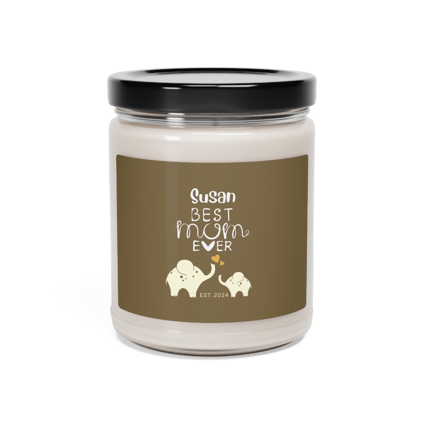 Best Mom Ever Candle Custom Gift for Mother Mom & Baby Elephants Khaki, 100% Vegan Soy Wax Scented Candle, Eco-Friendly Peppered Passionfruit 9oz - HolidayShoppingFinds