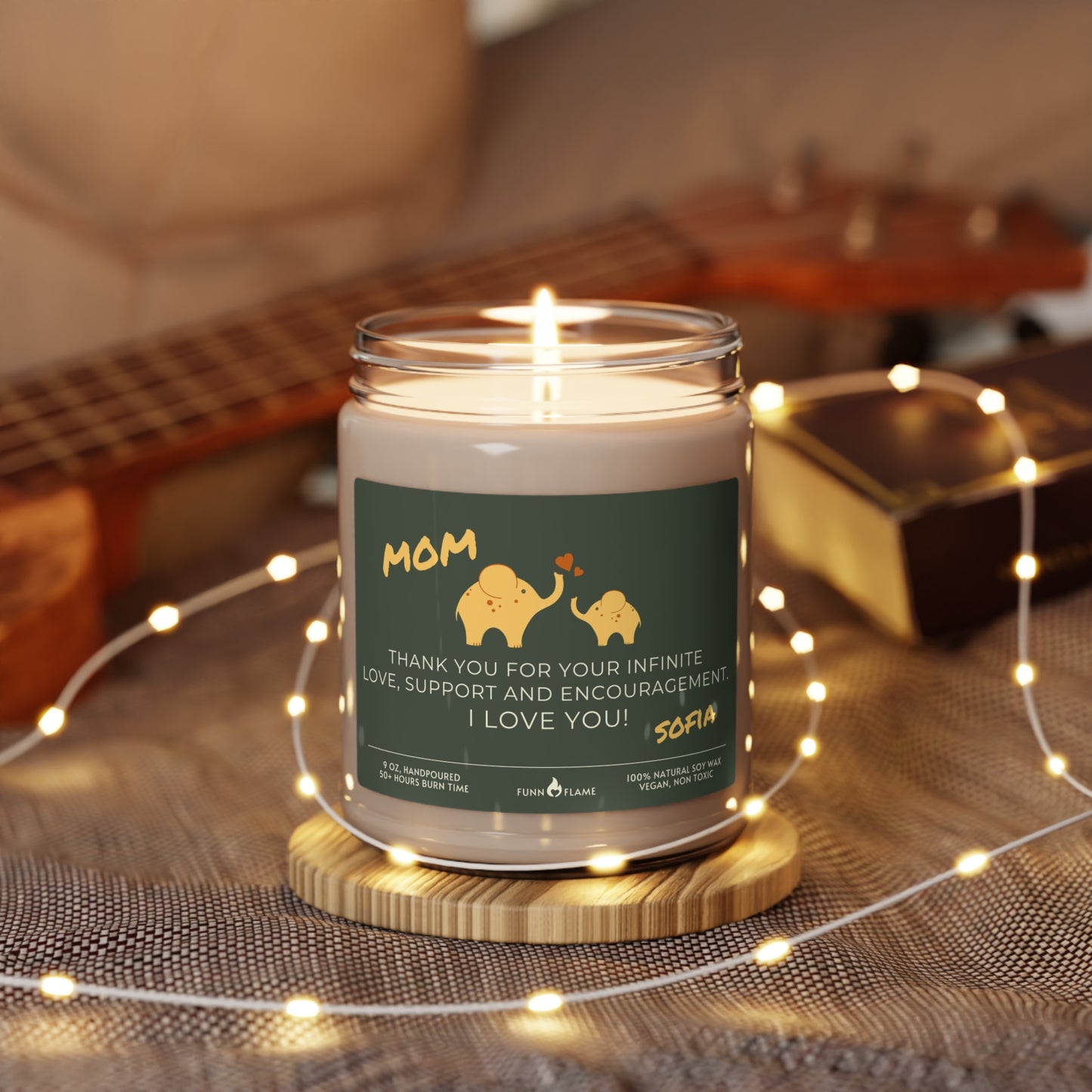 Personalized Mom Candle, Elephant Candle, Custom Gift for Mom (Green), Nursery Candle, New Mom, Birthday Baby Shower Mothers Day Gift 100% Vegan - HolidayShoppingFinds