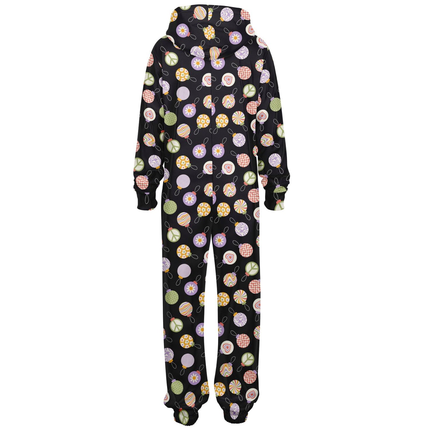 Colorful Christmas Ornaments Black Jumpsuit Adult Onesie Gender-Neutral Athletic - HolidayShoppingFinds
