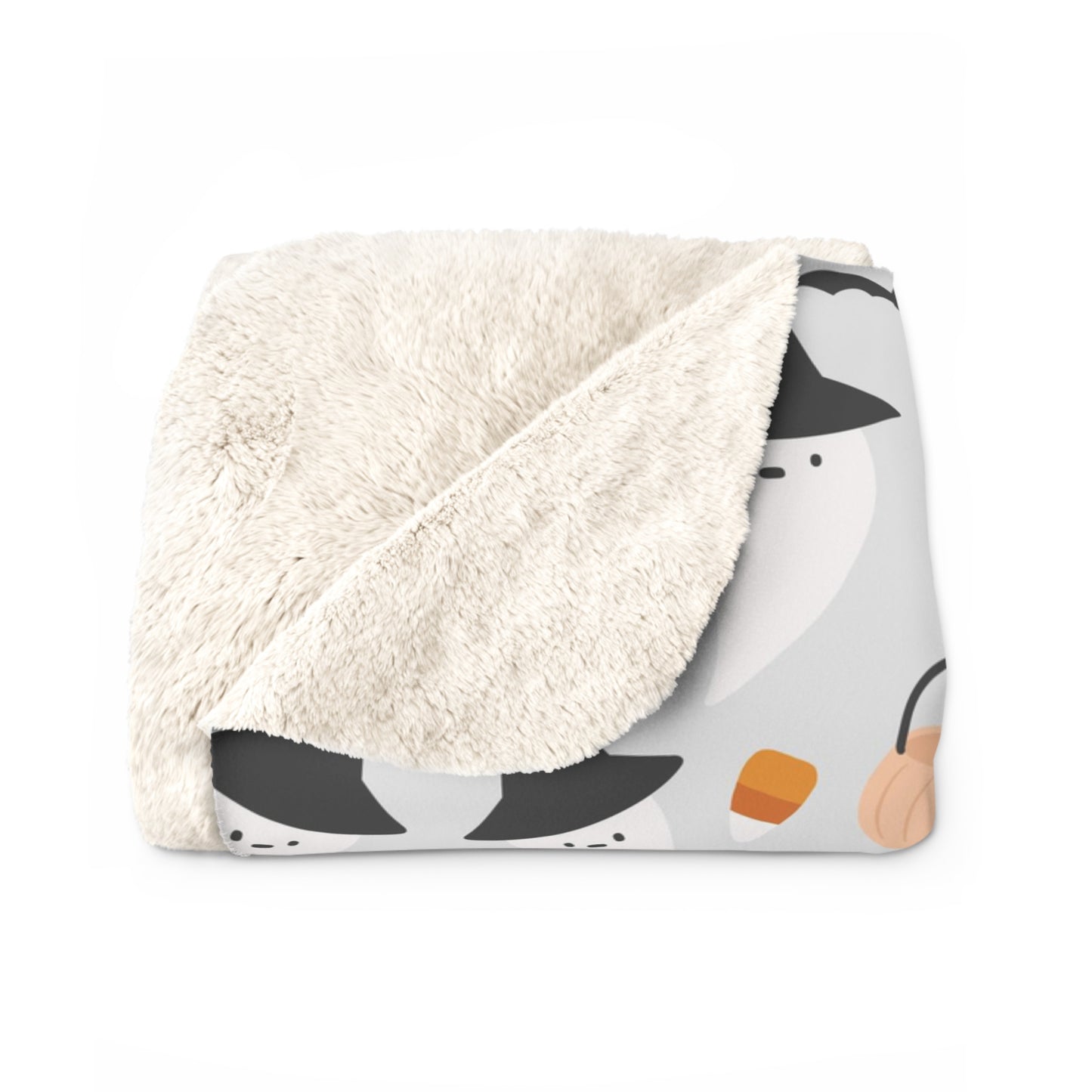 Halloween Whimsical Sherpa Blanket, Ghost Pumpkin Bats Throw Blanket Gray - HolidayShoppingFinds
