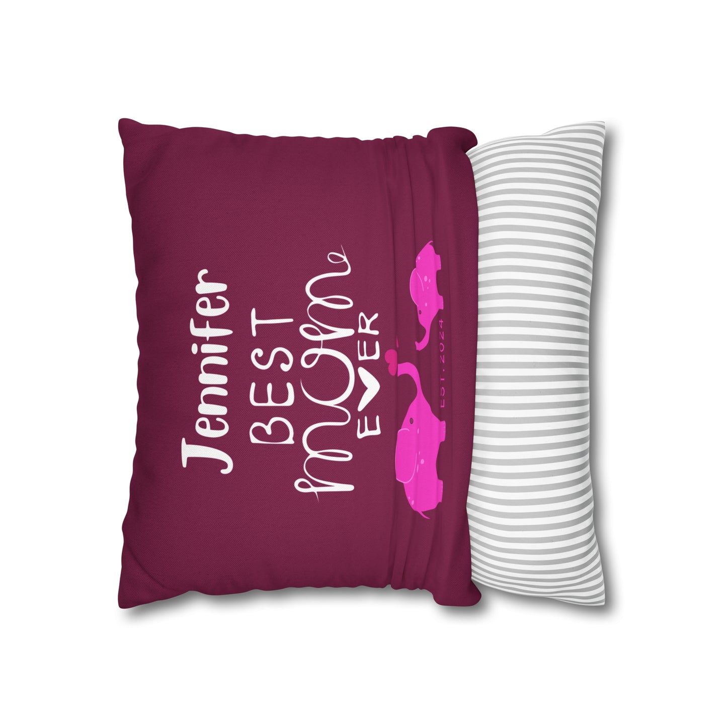 Personalized Best Mom Ever Gift Pillowcase, Gift for Mom, Elephants Pink Pillow Cover - HolidayShoppingFinds