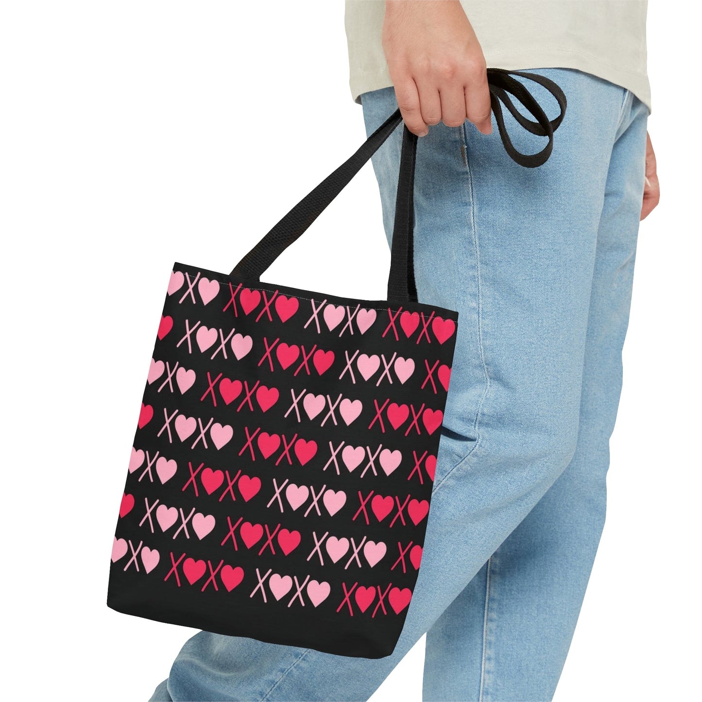 XOXO Pink Hearts Pattern Black Tote Bag - Valentine's Gift - HolidayShoppingFinds