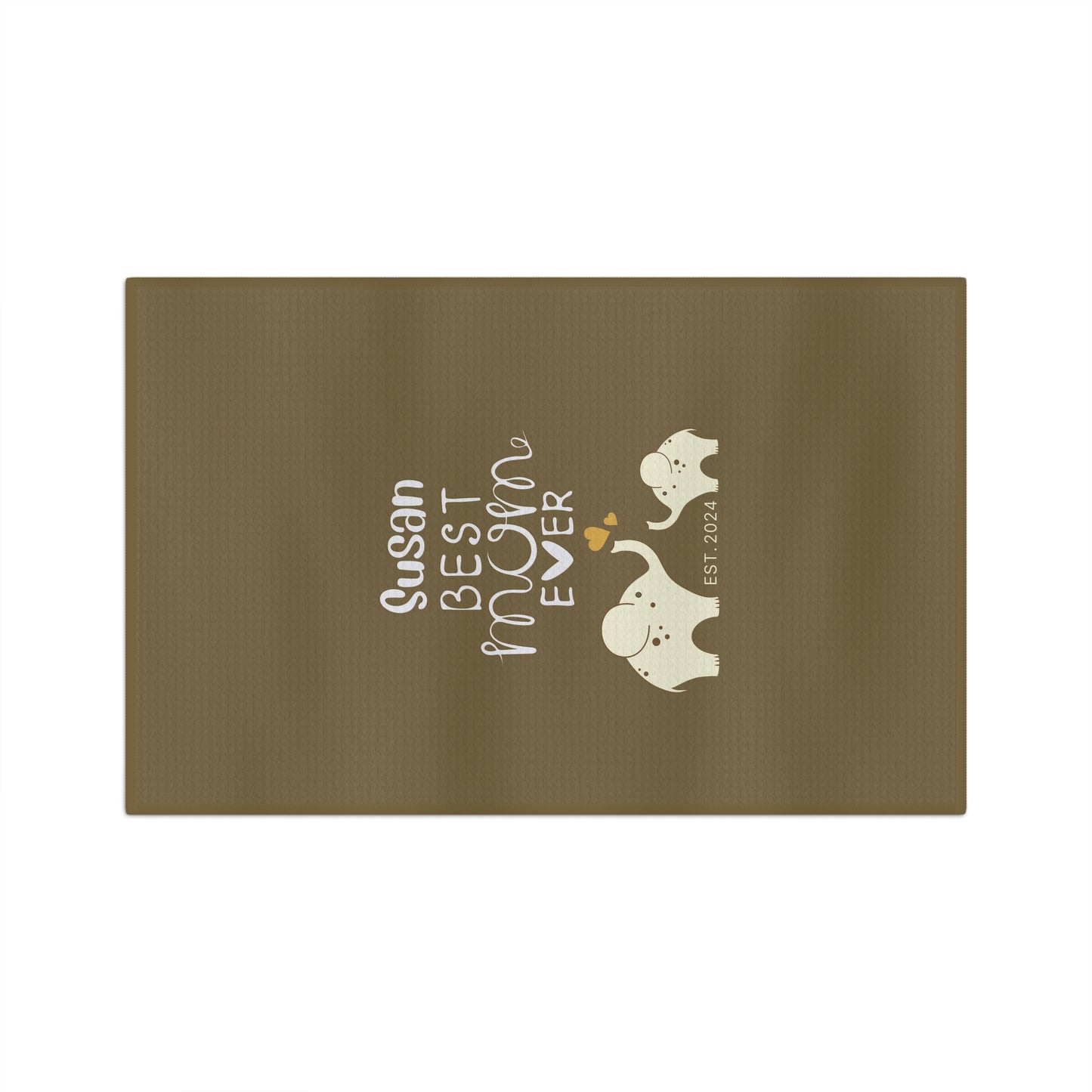 Personalized Best Mom Ever Kitchen Towel Khaki, Mom Gift, Baby Elephants Towel - HolidayShoppingFinds