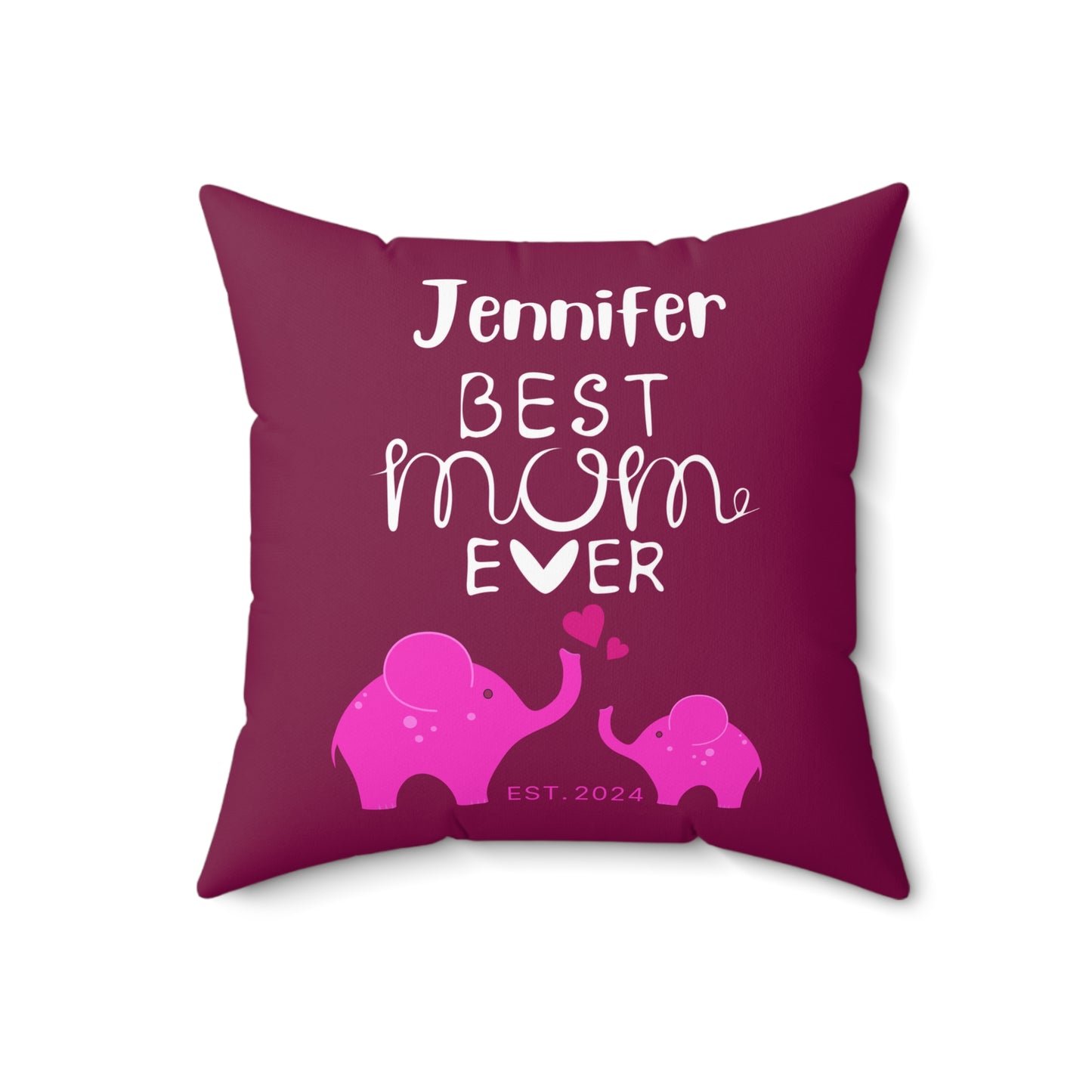 Personalized Best Mom Ever Gift Pillow, Gift for Mom, Elephants Pink Pillow with Insert 18" × 18" - HolidayShoppingFinds