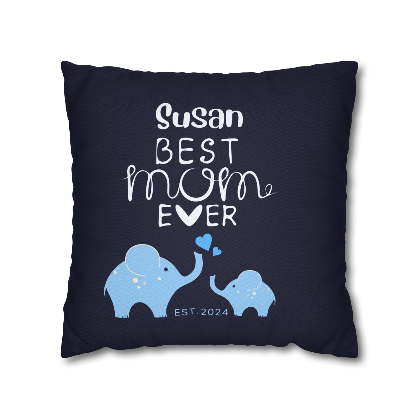 Personalized Best Mom Ever Gift Pillowcase, Gift for Mom, Elephants Blue Pillow Cover - HolidayShoppingFinds