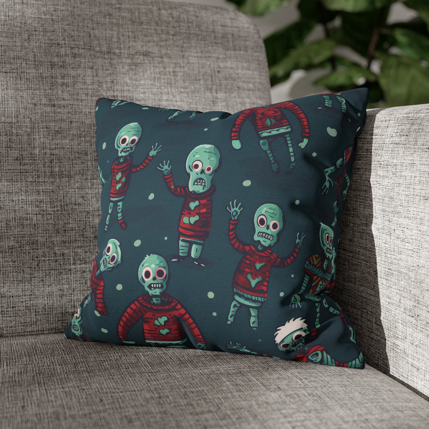 Zombie Decorative Pillowcase, Zombie Home Decor Pillow Cover Teal, Square 2-Sided Pillow 14" × 14" - HolidayShoppingFinds