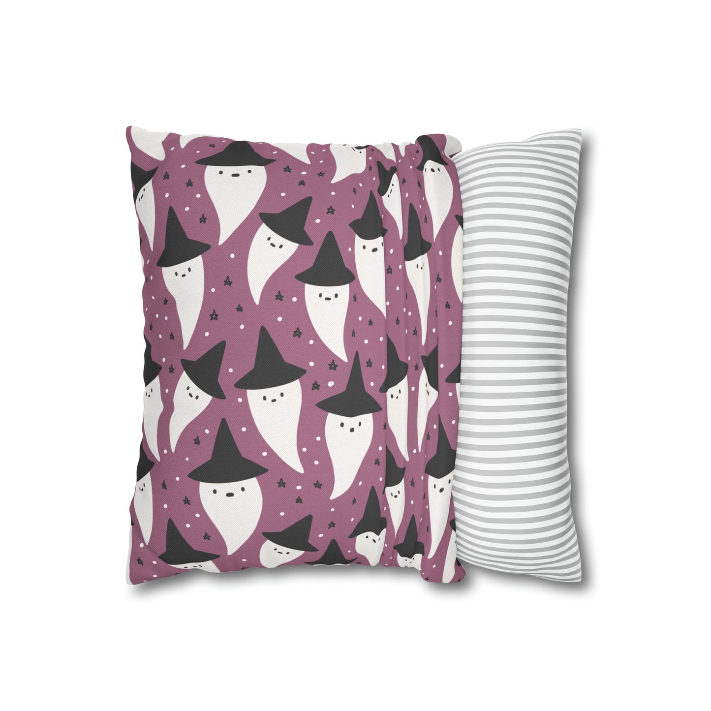 Whimsical Pillowcase, Spooky Ghosts Halloween Purple Pillow Cover, Square Accent Pillow Case - HolidayShoppingFinds
