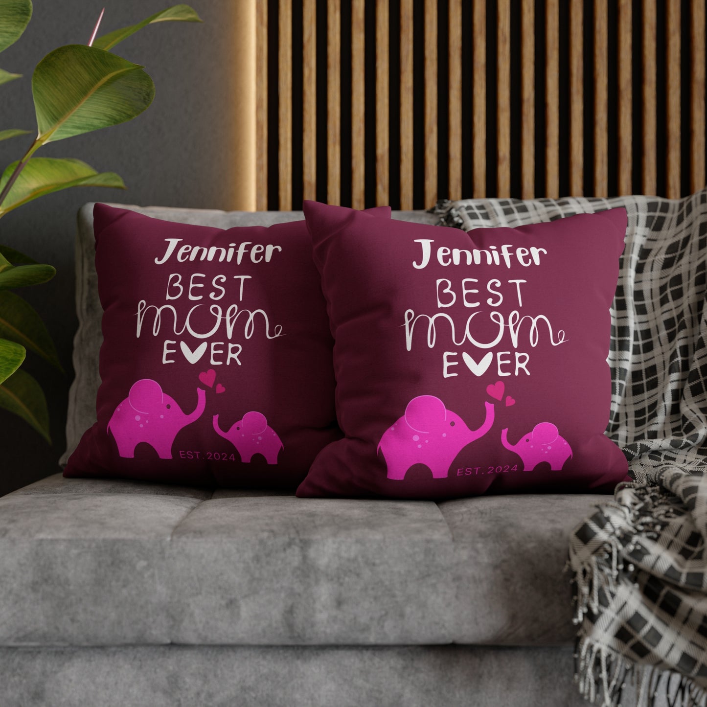 Personalized Best Mom Ever Gift Pillowcase, Gift for Mom, Elephants Pink Pillow Cover - HolidayShoppingFinds