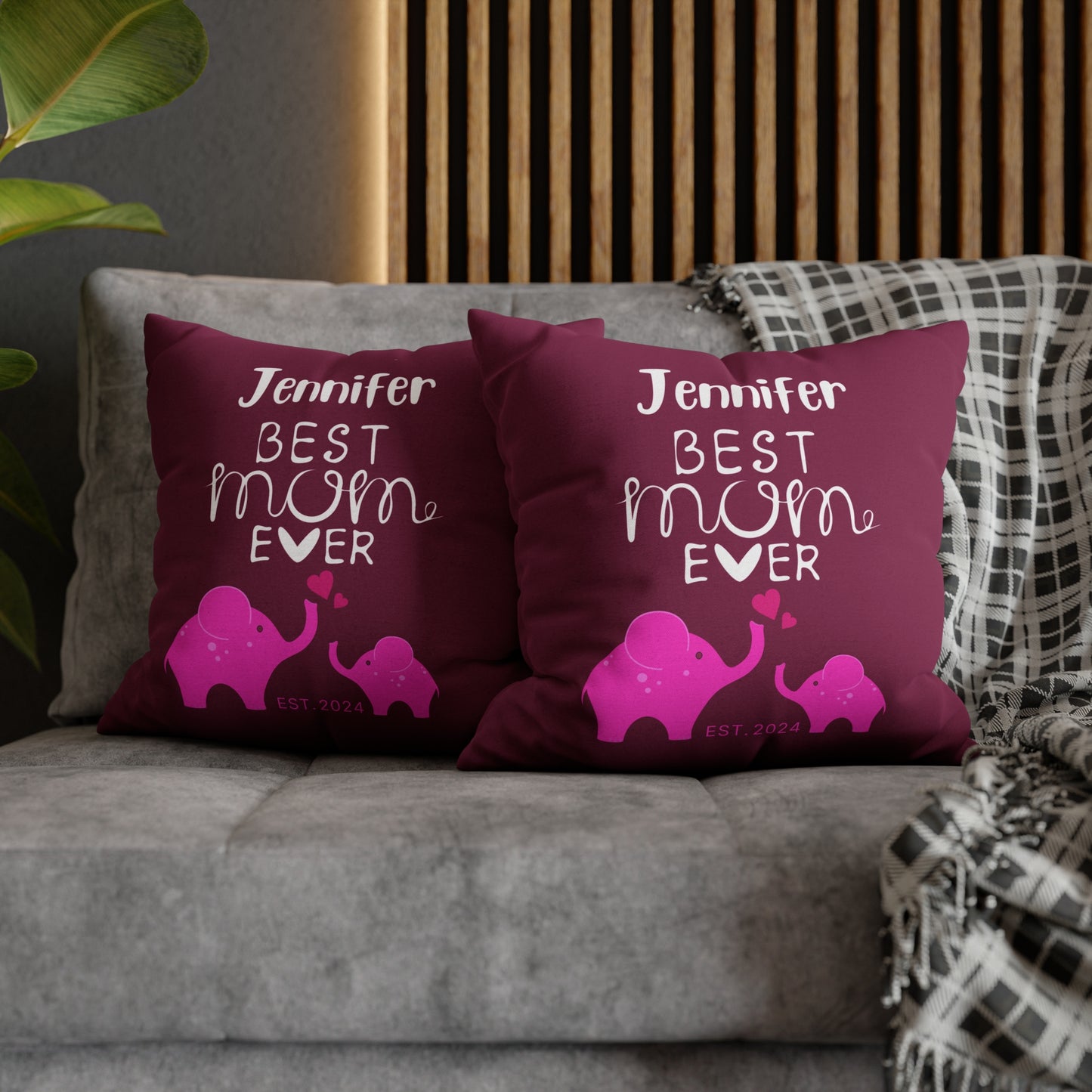 Personalized Best Mom Ever Gift Pillowcase, Gift for Mom, Elephants Pink Pillow Cover - HolidayShoppingFinds