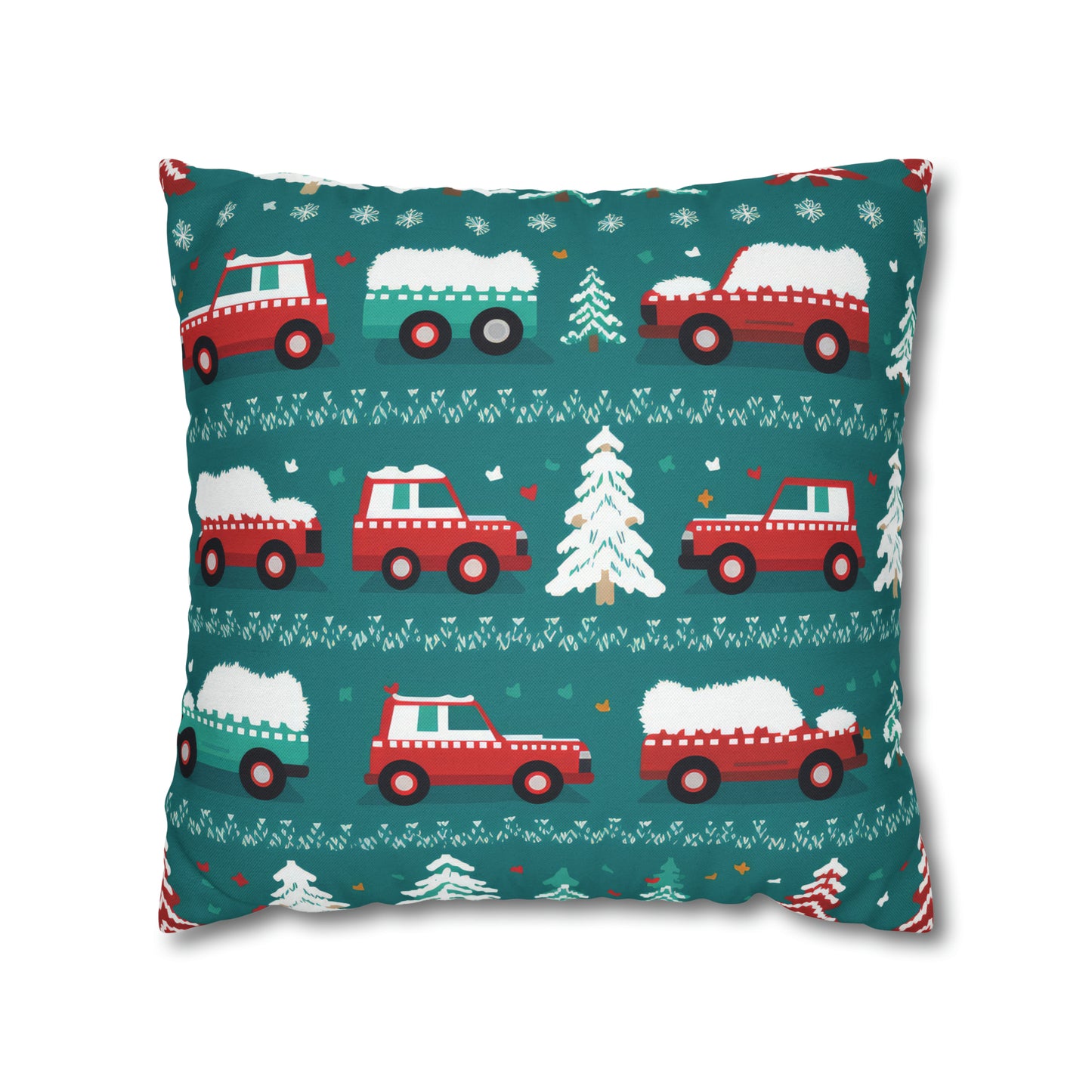 Winter Roadtrip Pillowcase, Snowy Car Teal Pillow Case Cover Vehicle-Themed Cushion Throw - HolidayShoppingFinds
