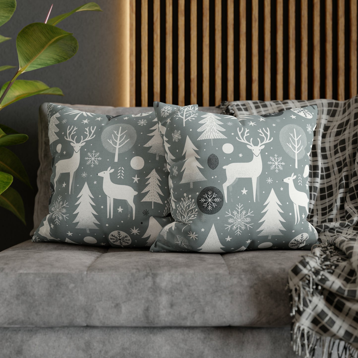 Reindeer Winter Wonderland Pillowcase Gray Holiday Pillow Christmas Gift, Holiday Gift (B) - HolidayShoppingFinds