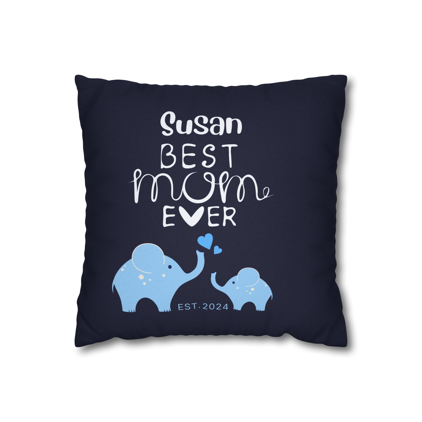 Personalized Best Mom Ever Gift Pillowcase, Gift for Mom, Elephants Blue Pillow Cover - HolidayShoppingFinds