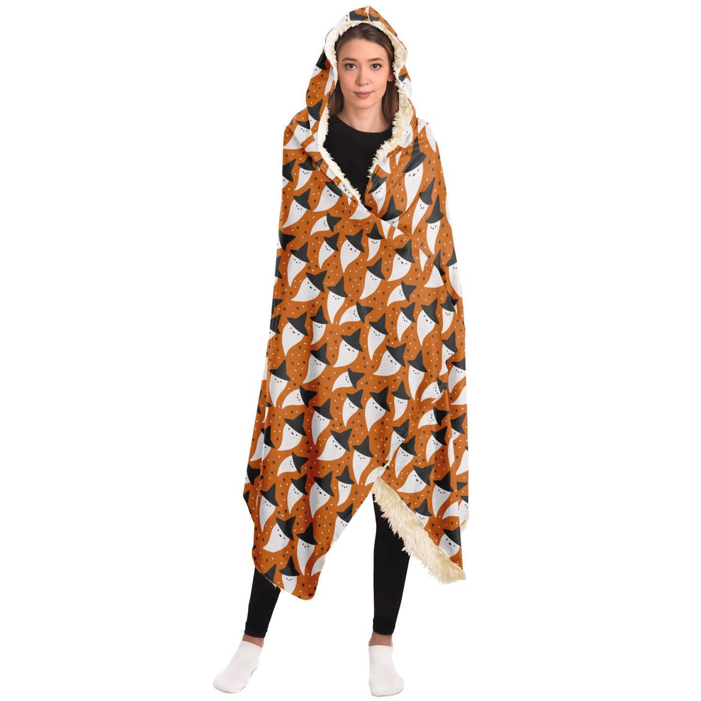 Halloween Spooky Ghosts Pattern Orange Hooded Blanket - HolidayShoppingFinds
