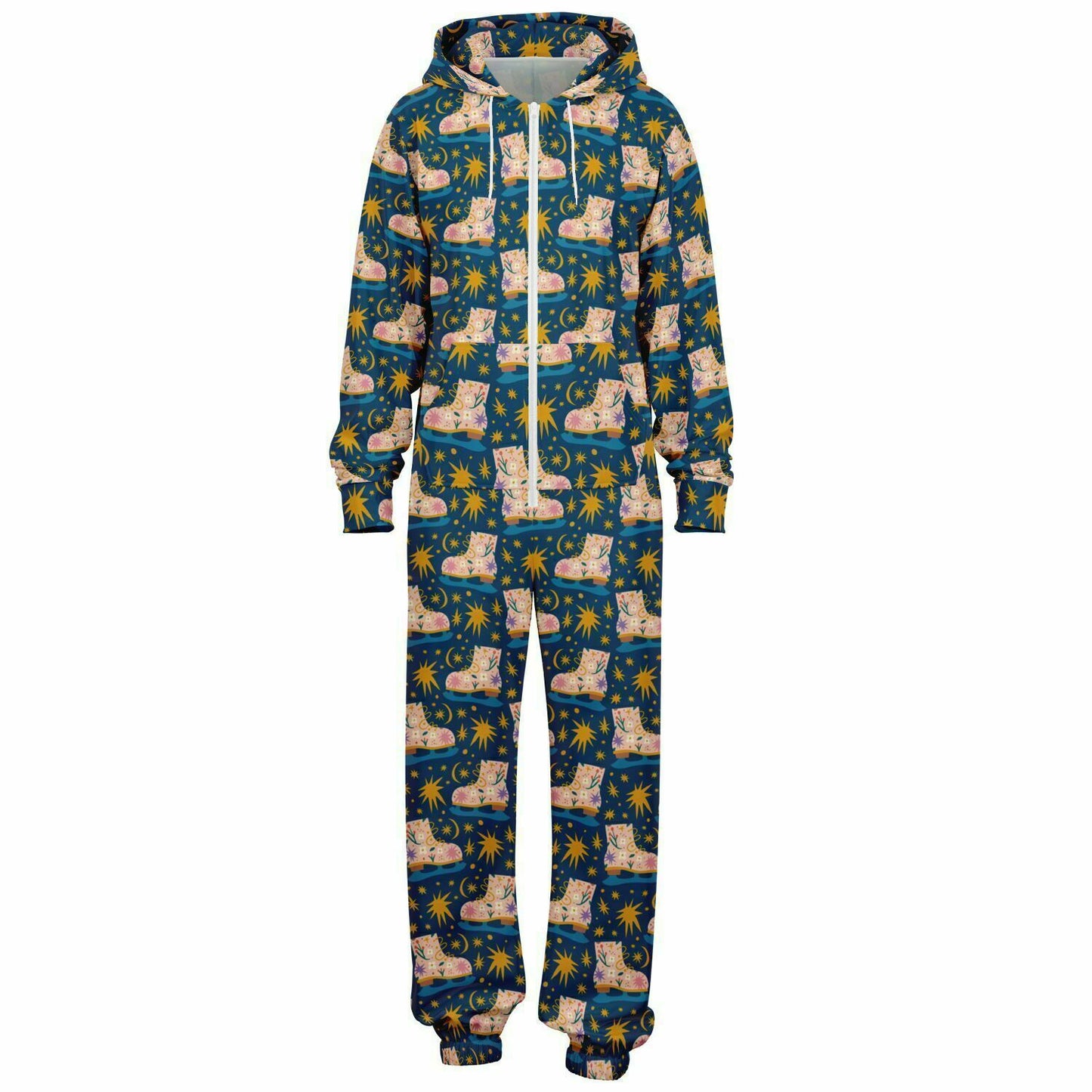 Pink Ice Skates & Yellow Stars Jumpsuit Adult Onesie Gender-Neutral Athletic - HolidayShoppingFinds