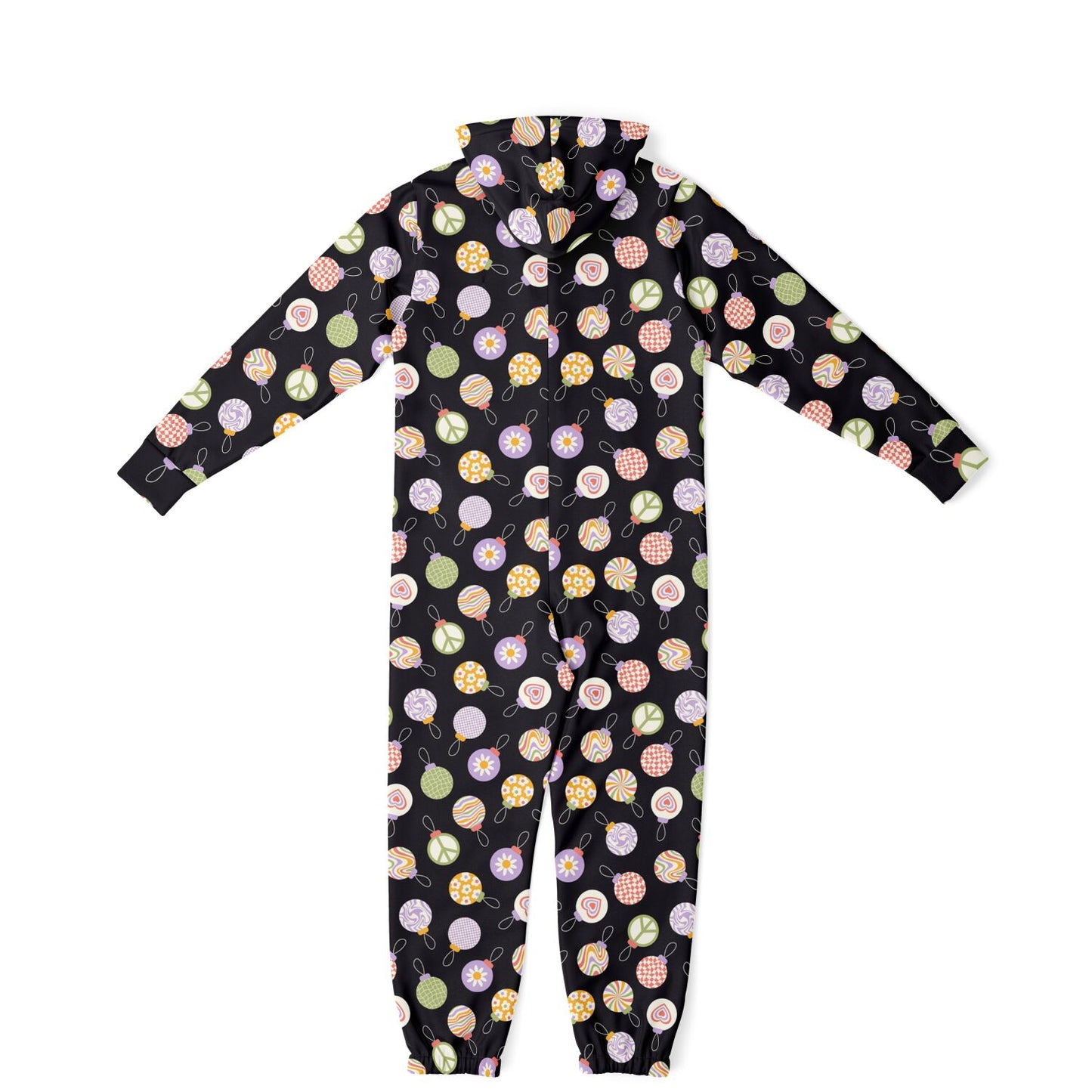 Colorful Christmas Ornaments Black Jumpsuit Adult Onesie Gender-Neutral Athletic - HolidayShoppingFinds