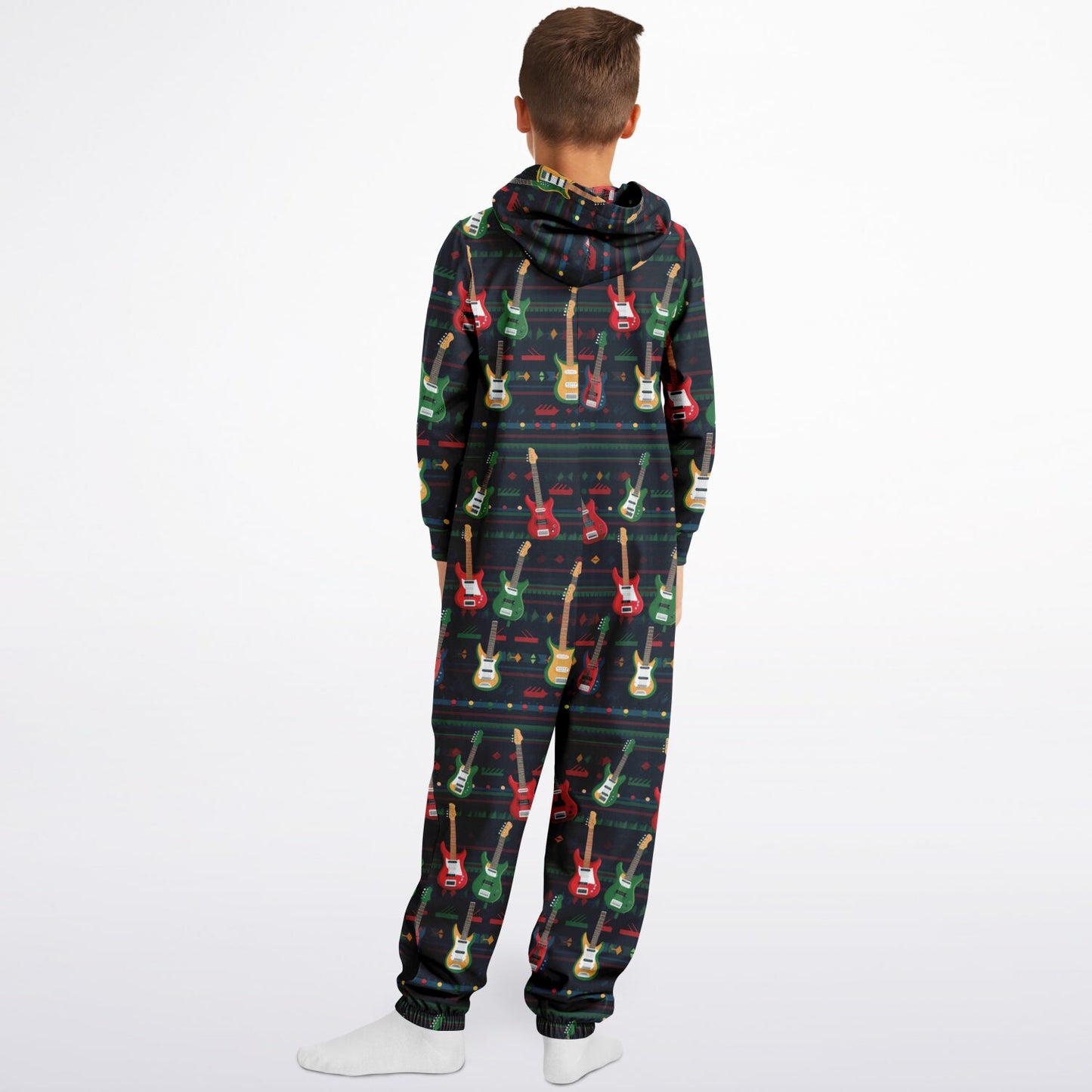 Rockstar Electric Guitars Teens Onesie, Colorful Guitars Blue Athletic Jumpsuit - HolidayShoppingFinds