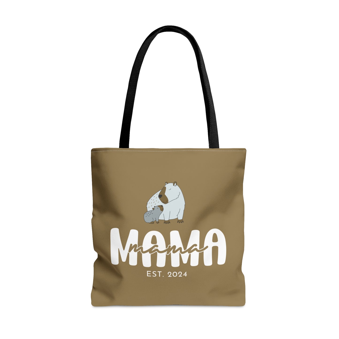 Custom Mama Capybara Tote Bag Khaki, Gift for Mom Custom Tote Bag Large - HolidayShoppingFinds