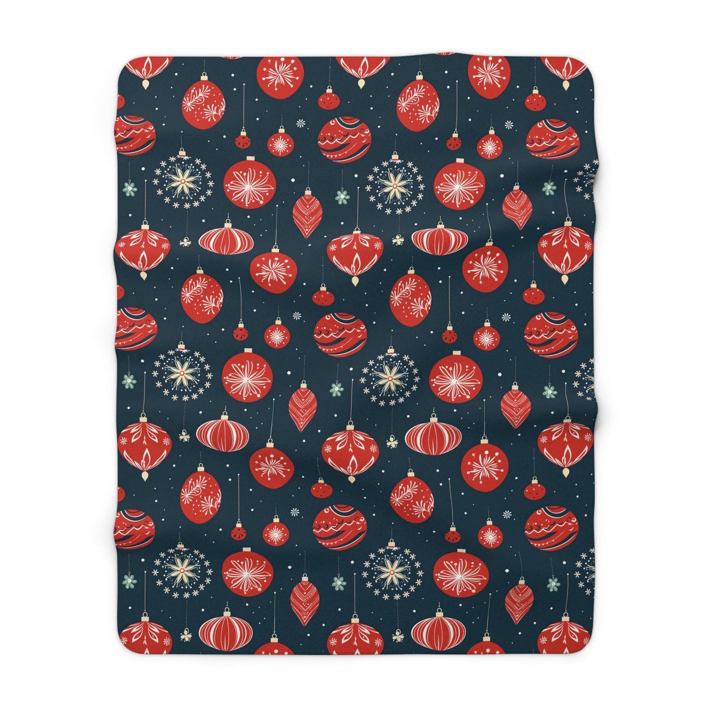 Christmas Ornaments Blanket, Winter Holiday Red Festive Sherpa Fleece Blanket, Cozy Throw Blanket, Holiday Gift - HolidayShoppingFinds