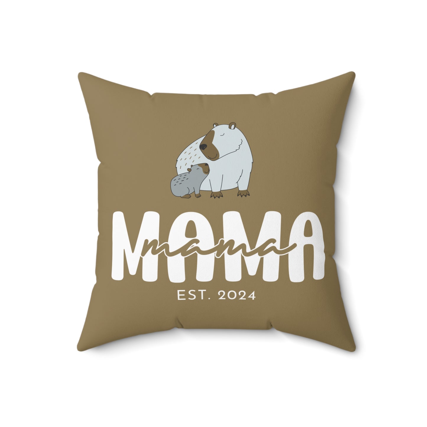 Personalized Mama Capybara Pillow Khaki, Gift For Mom, Custom Pillow with Insert 18" × 18" - HolidayShoppingFinds