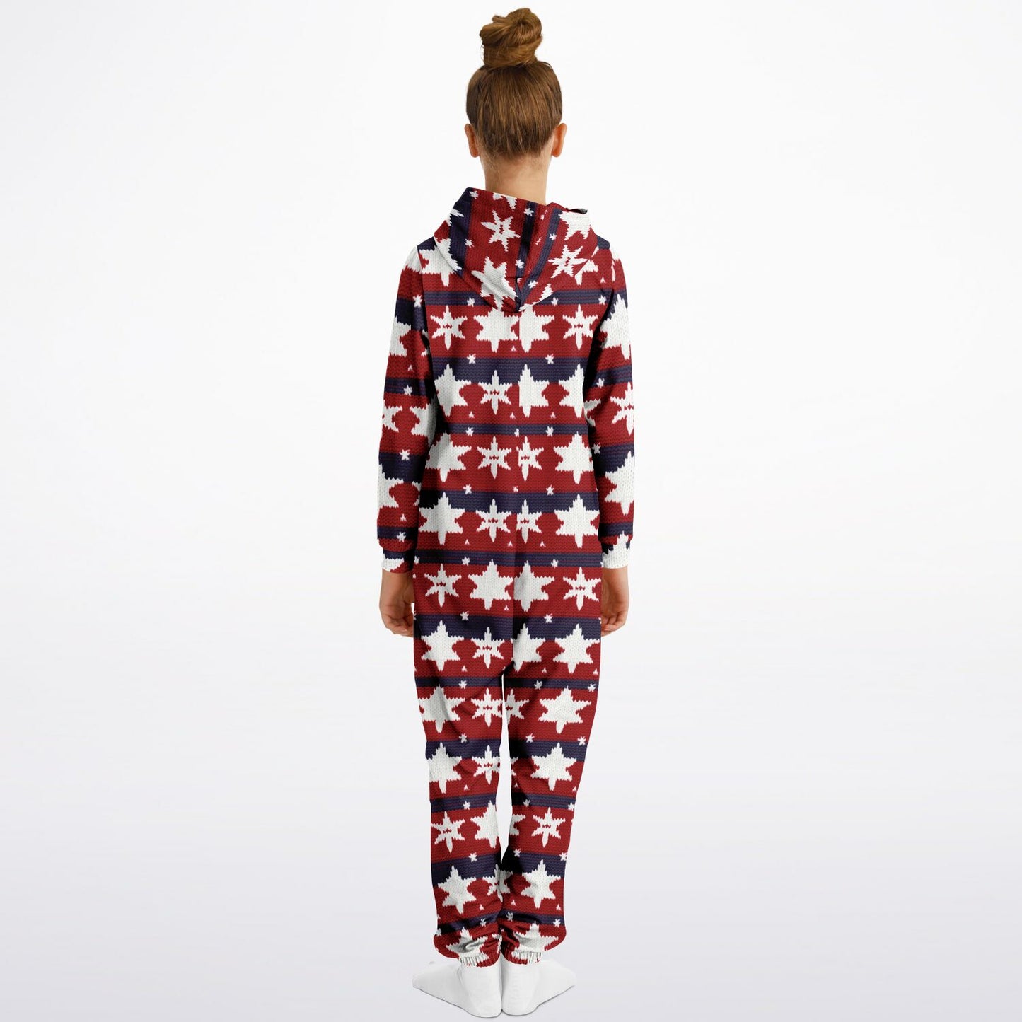 Americana Knitted Pattern Teens Onesie, Kids Patriotic Athletic Jumpsuit Red White & Blue - HolidayShoppingFinds