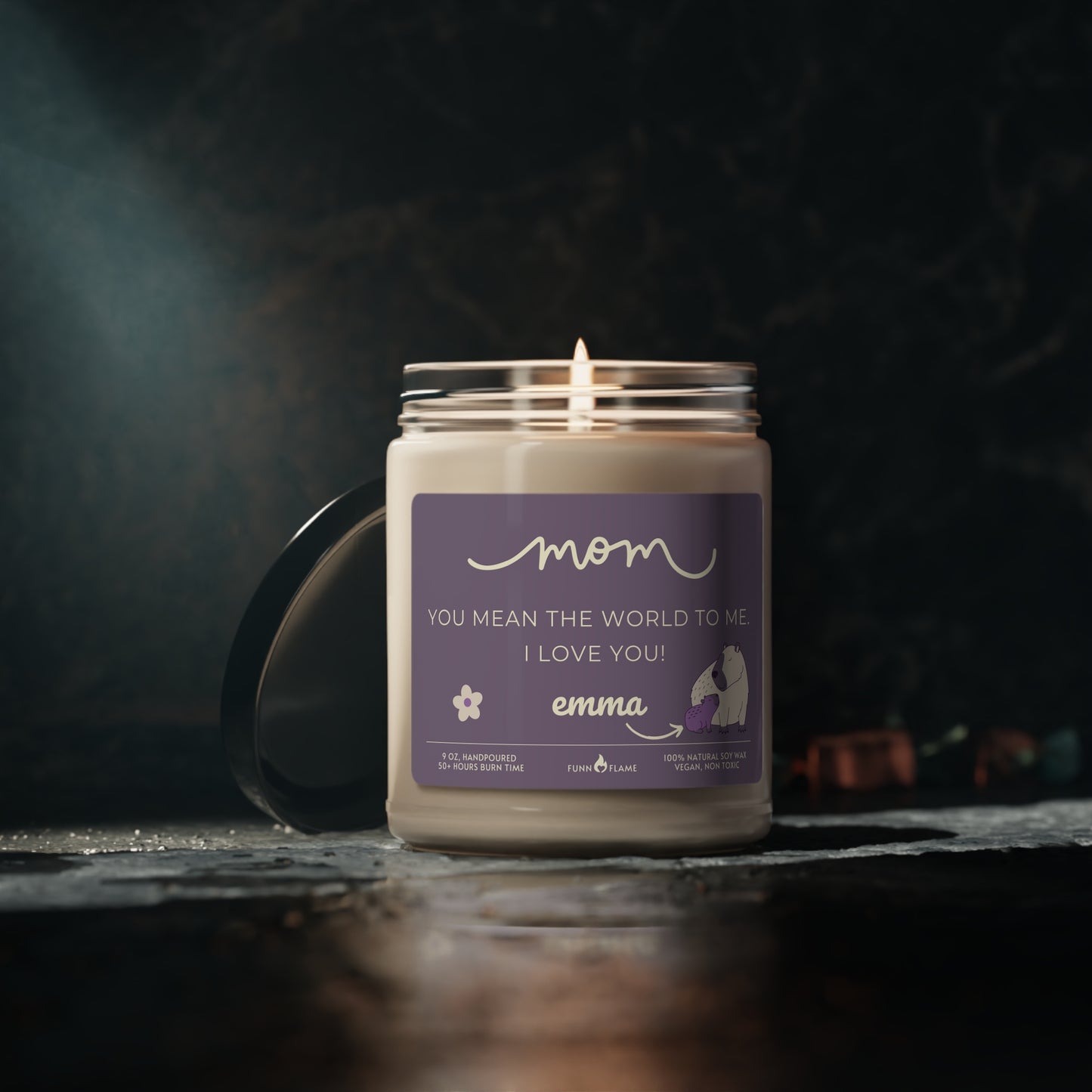 Personalized Mom Capybara Candle, Mother's Day Gift, Birthday, Purple, 100% Vegan Soy Wax Scented Candle, Eco-Friendly - HolidayShoppingFinds