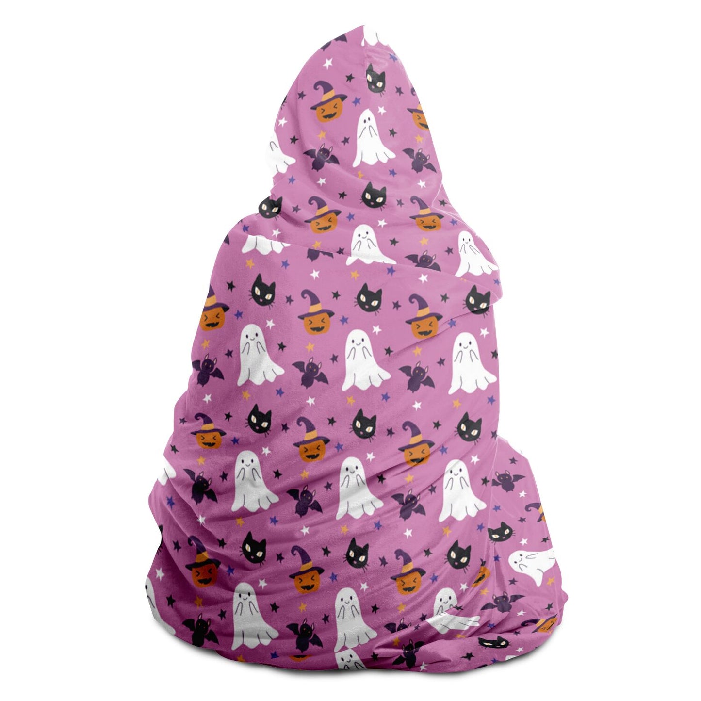 Cute Pink Halloween Hooded Blanket, Spooky Ghosts, Black Cats, Pumpkins & Bats - HolidayShoppingFinds