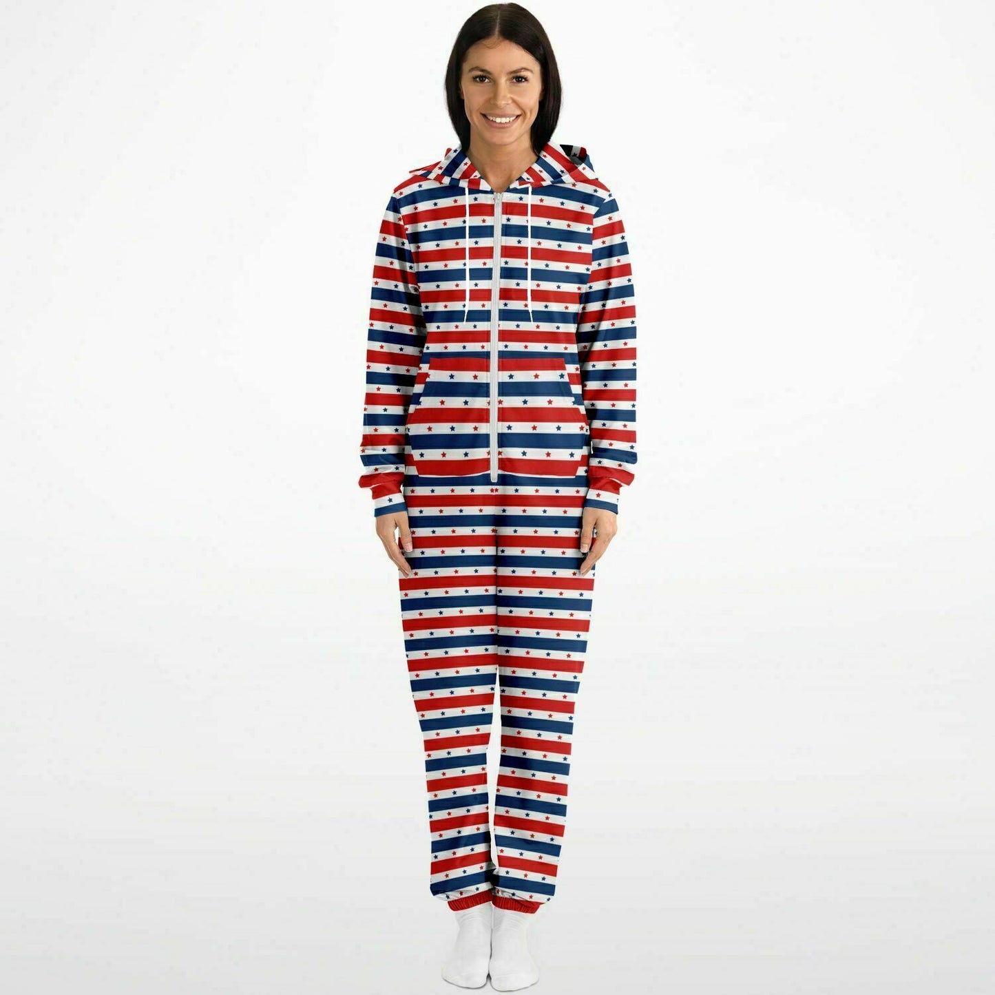 Star-spangled Adult Jumpsuit, Red White & Blue Onesie Athletic Union Suit - HolidayShoppingFinds
