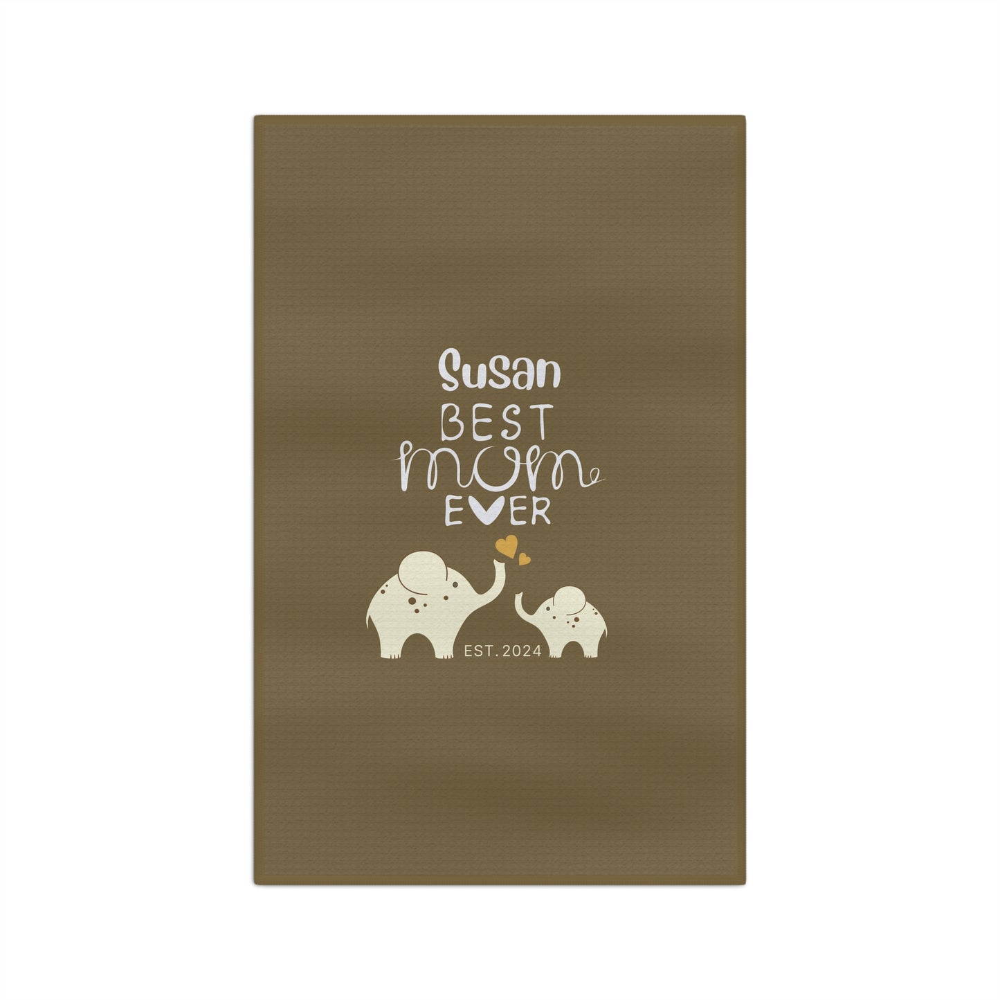 Personalized Best Mom Ever Kitchen Towel Khaki, Mom Gift, Baby Elephants Towel 16'' × 25'' - HolidayShoppingFinds