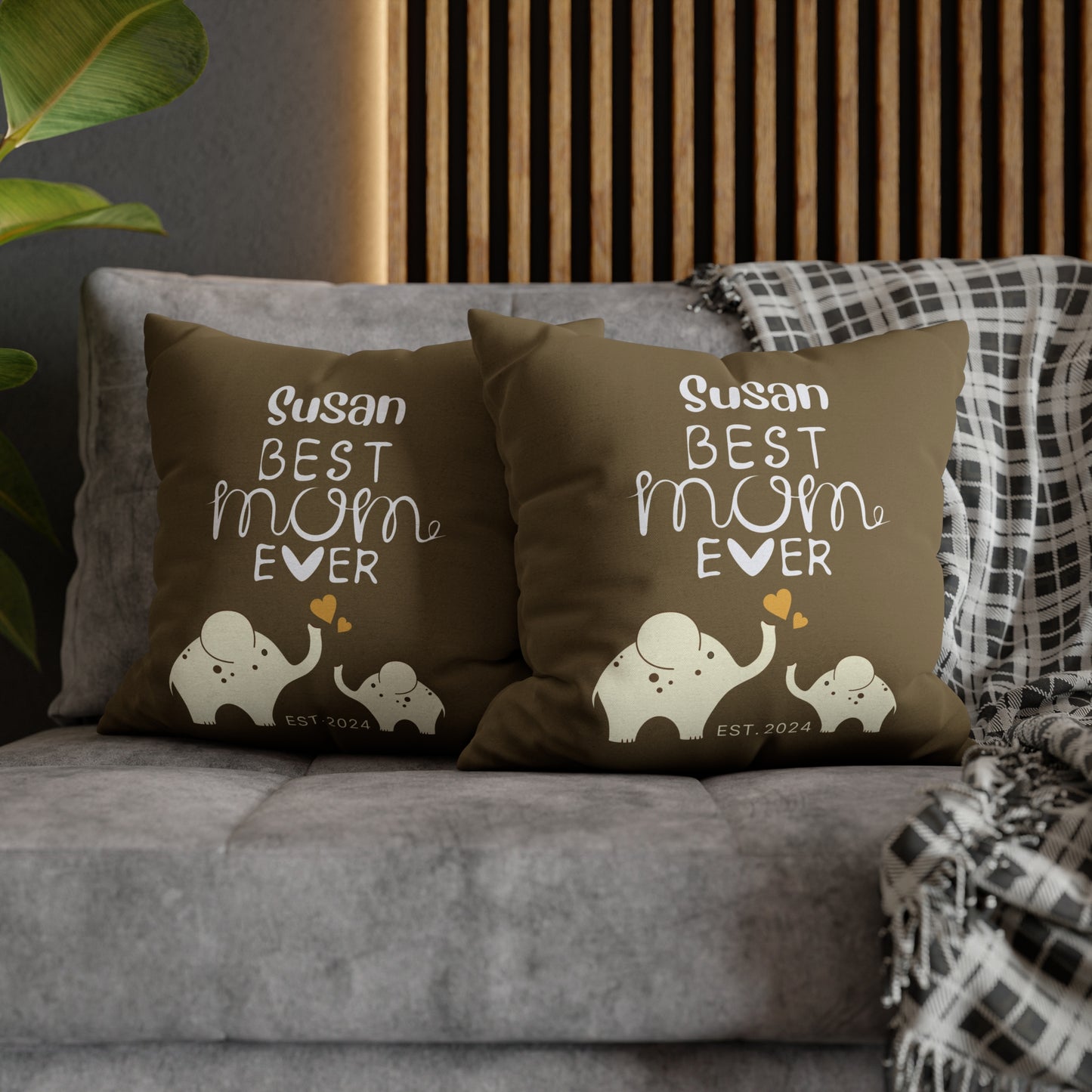 Personalized Best Mom Ever Gift Pillowcase, Gift for Mom, Elephants Khaki Pillow Cover - HolidayShoppingFinds