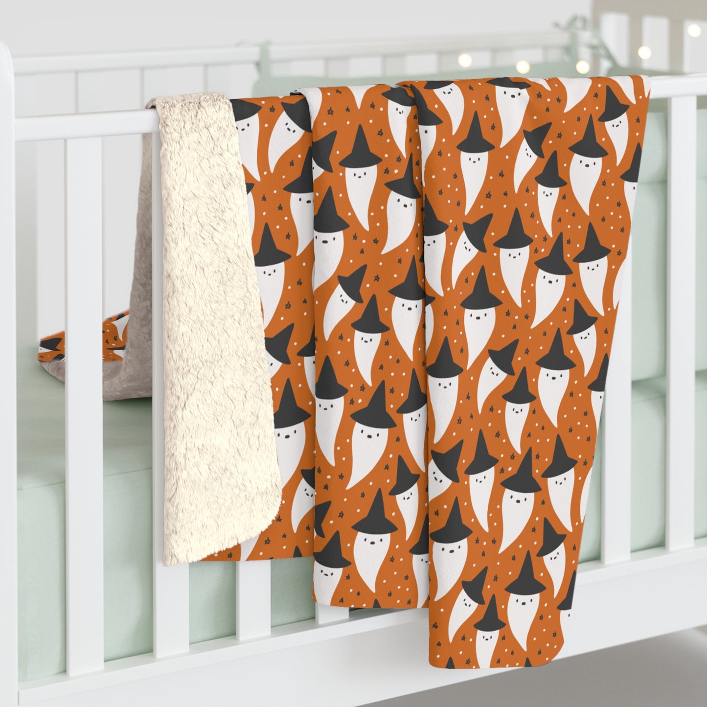 Orange Ghost Sherpa Fleece Blanket, Halloween Throw Blanket, Ghosts - HolidayShoppingFinds