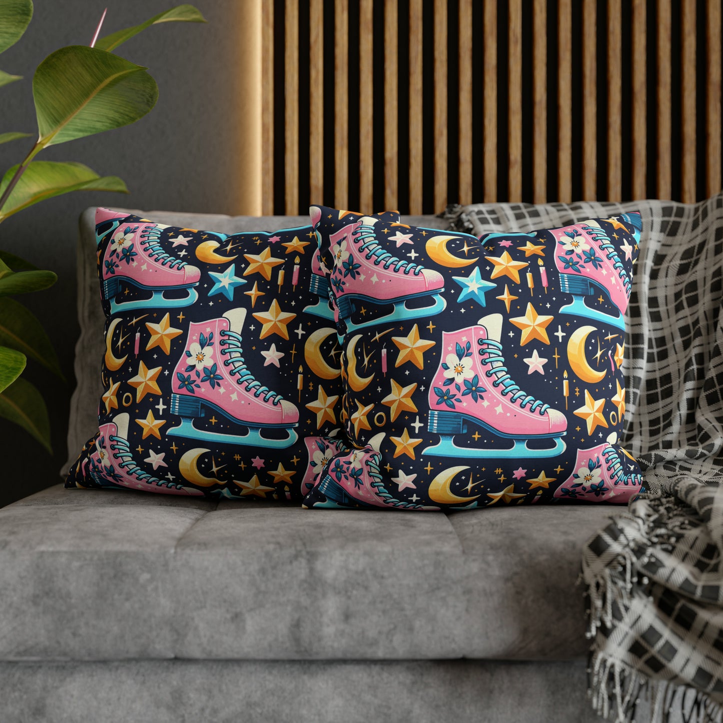 Roller Skates Pillowcase, 80s Vintage Retro Skates Pink Pillow Cover - HolidayShoppingFinds