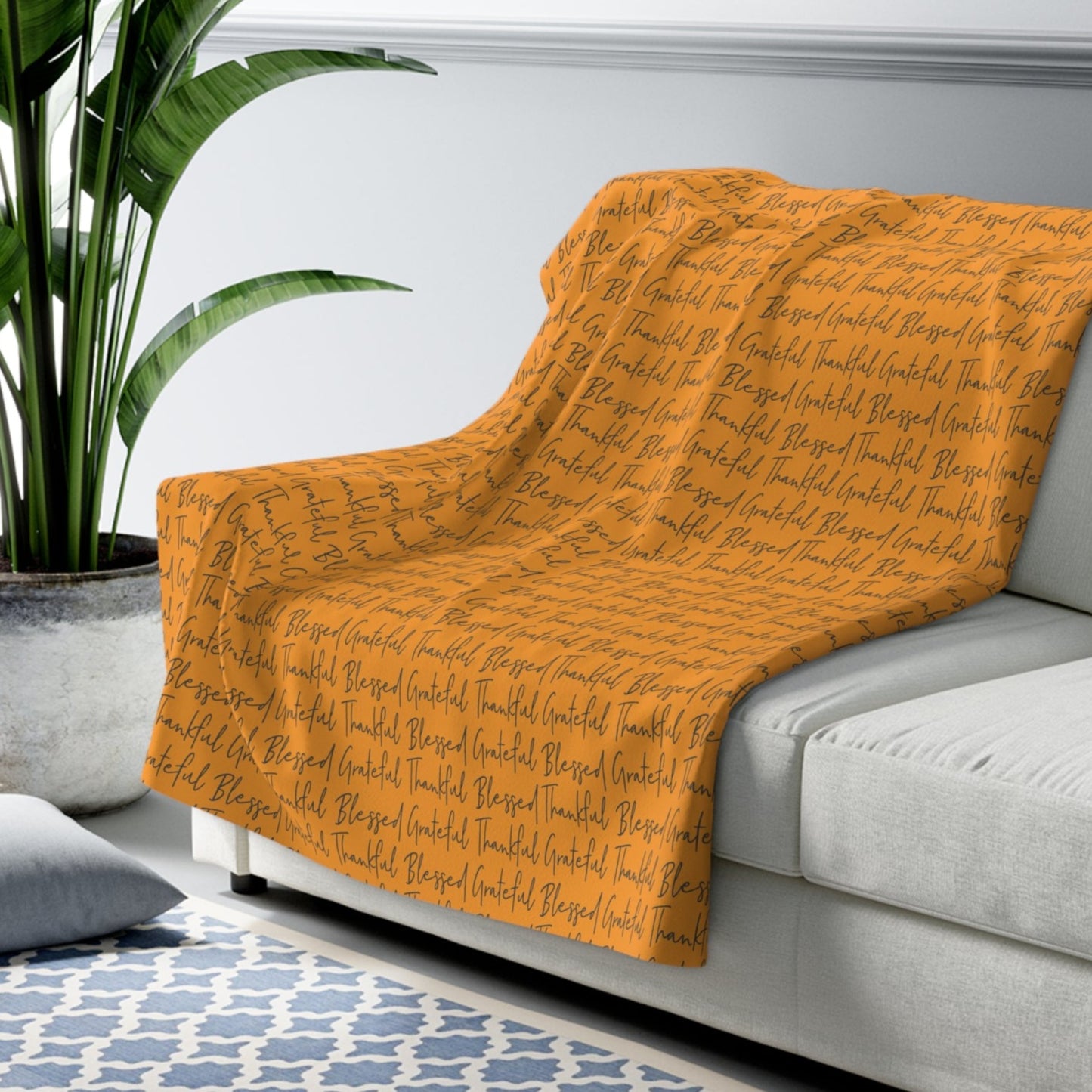 Thankful Blessed Grateful Sherpa Fleece Blanket, Fall Throw Blanket 50" × 60" - HolidayShoppingFinds